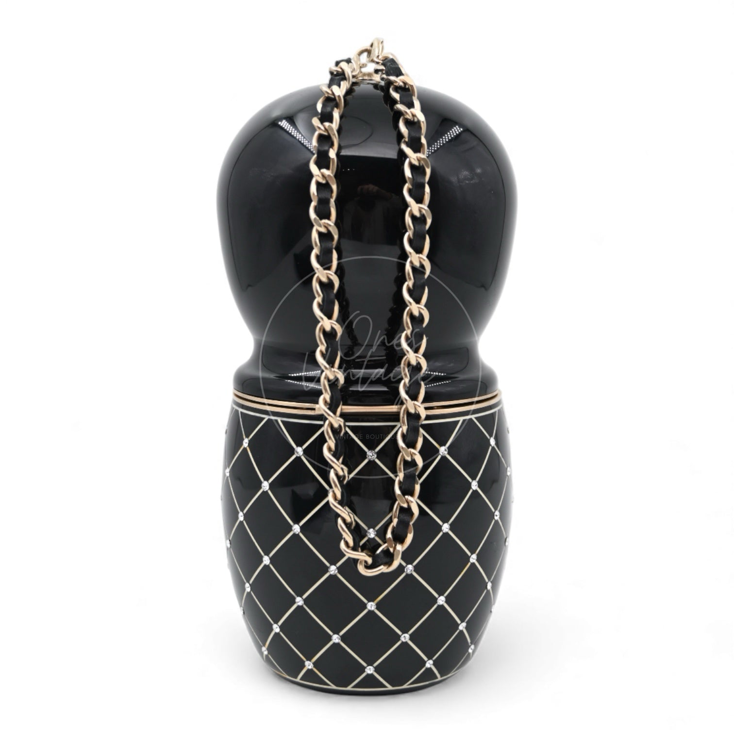 [Pre-owned] Chanel Paris-Bombay Matryoshka Doll Black Gold Clutch Series 24 bag