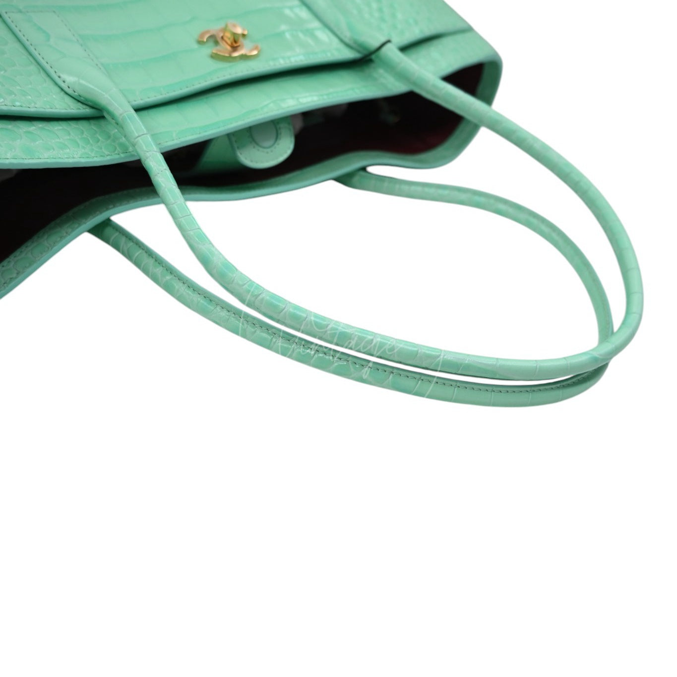 Chanel Cerf Crocodile Embossed Calfskin Tote Bag GHW Green Series L9