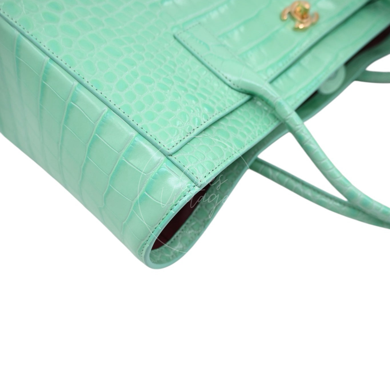 Chanel Cerf Crocodile Embossed Calfskin Tote Bag GHW Green Series L9