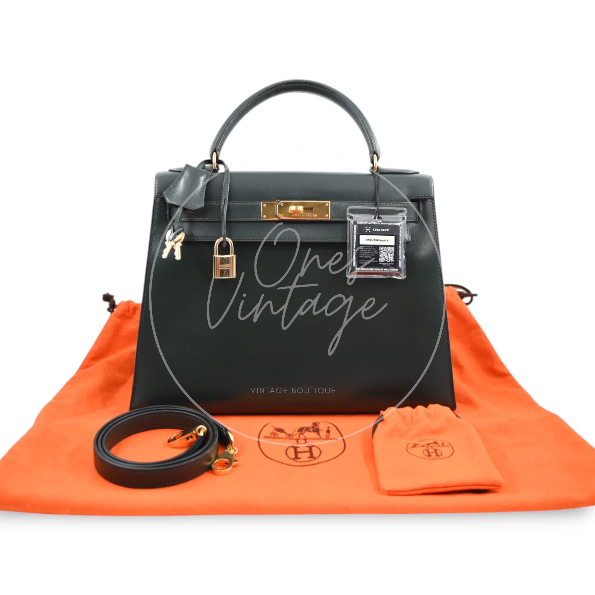 Hermes Kelly 28 Box Leather GHW Emerald Green Circle V