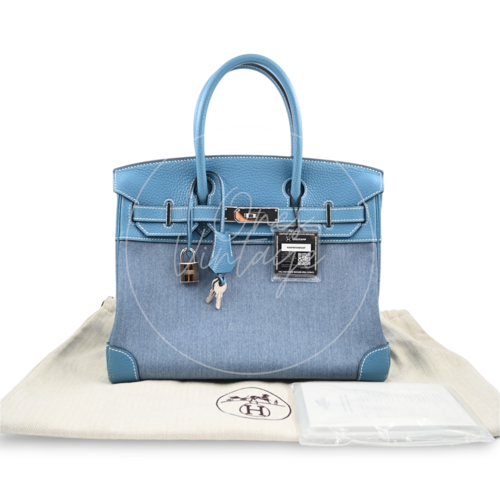 Hermes Birkin 30 Denim Tolie PHW Blue Square J