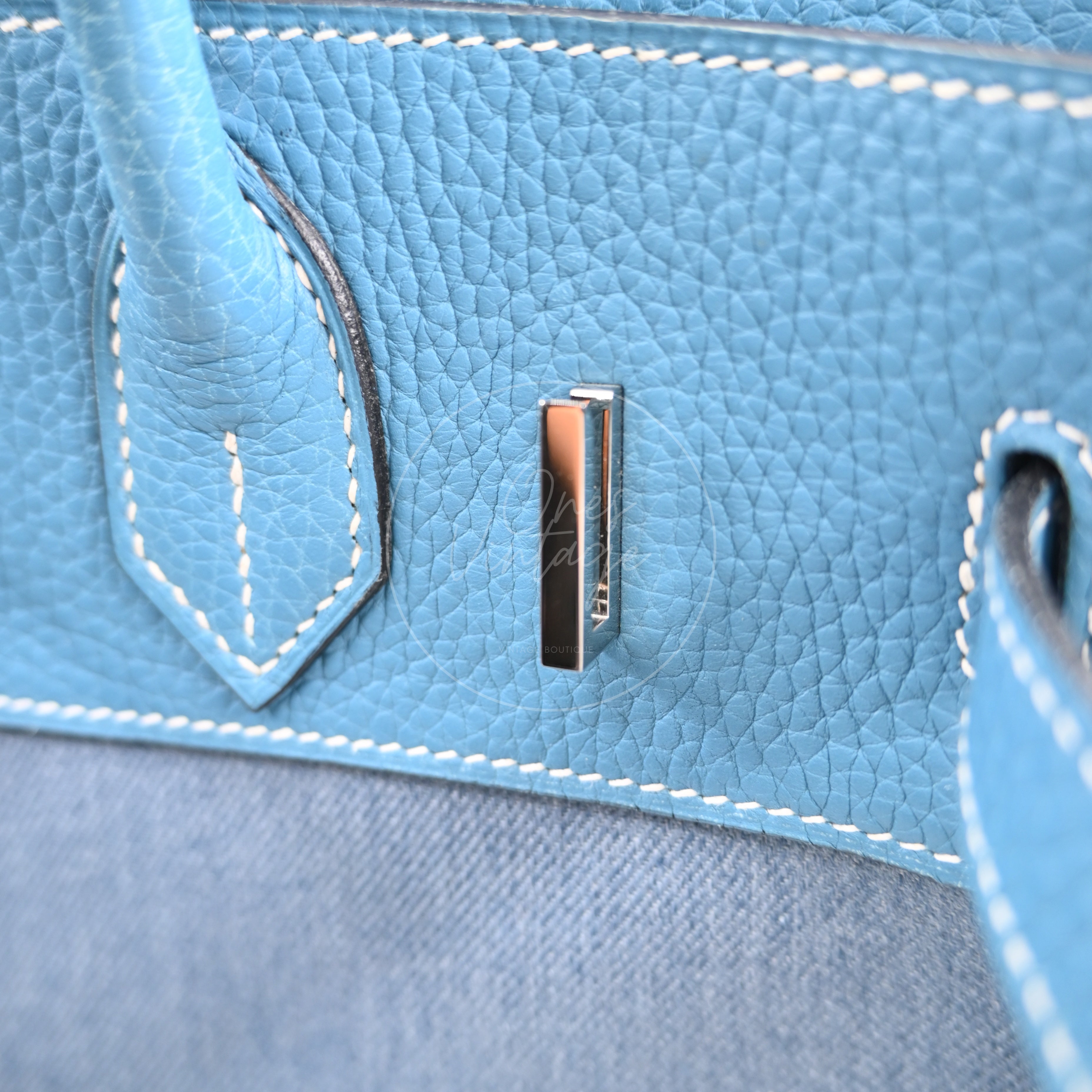 Hermes Birkin 30 Denim Tolie PHW Blue Square J