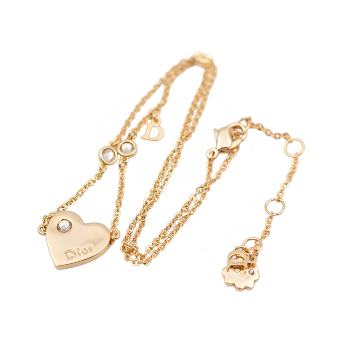 Christian Dior Gold Tone Heart Dior Motif Necklace