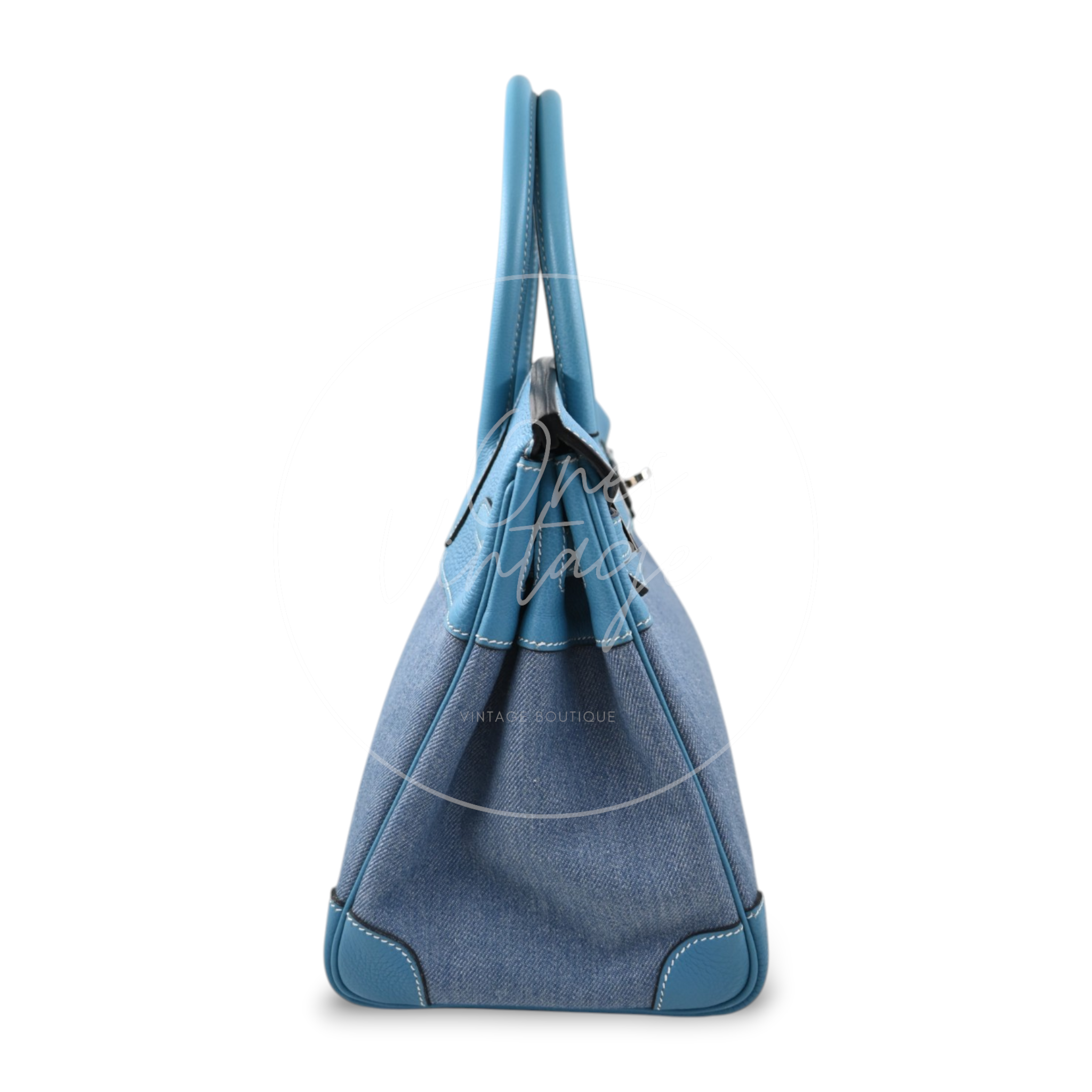 Hermes Birkin 30 Denim Tolie PHW Blue Square F