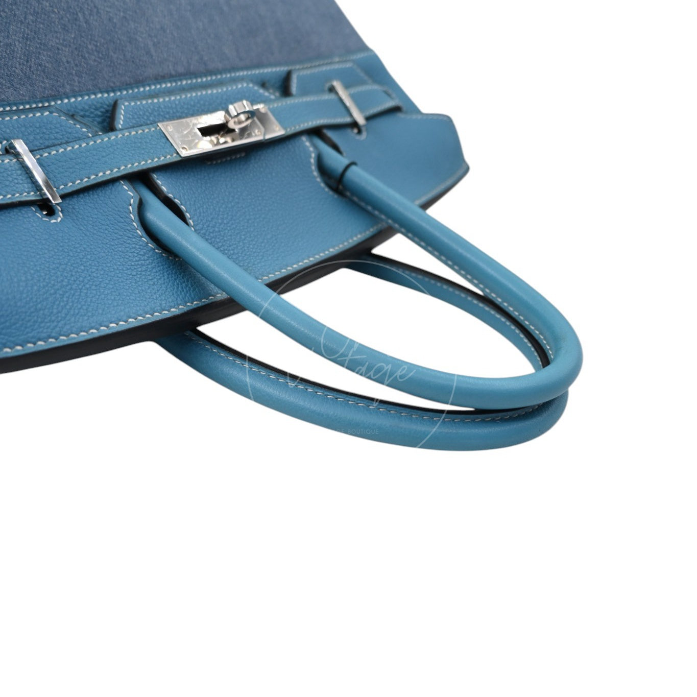 Hermes Birkin 30 Denim Tolie PHW Blue Square F