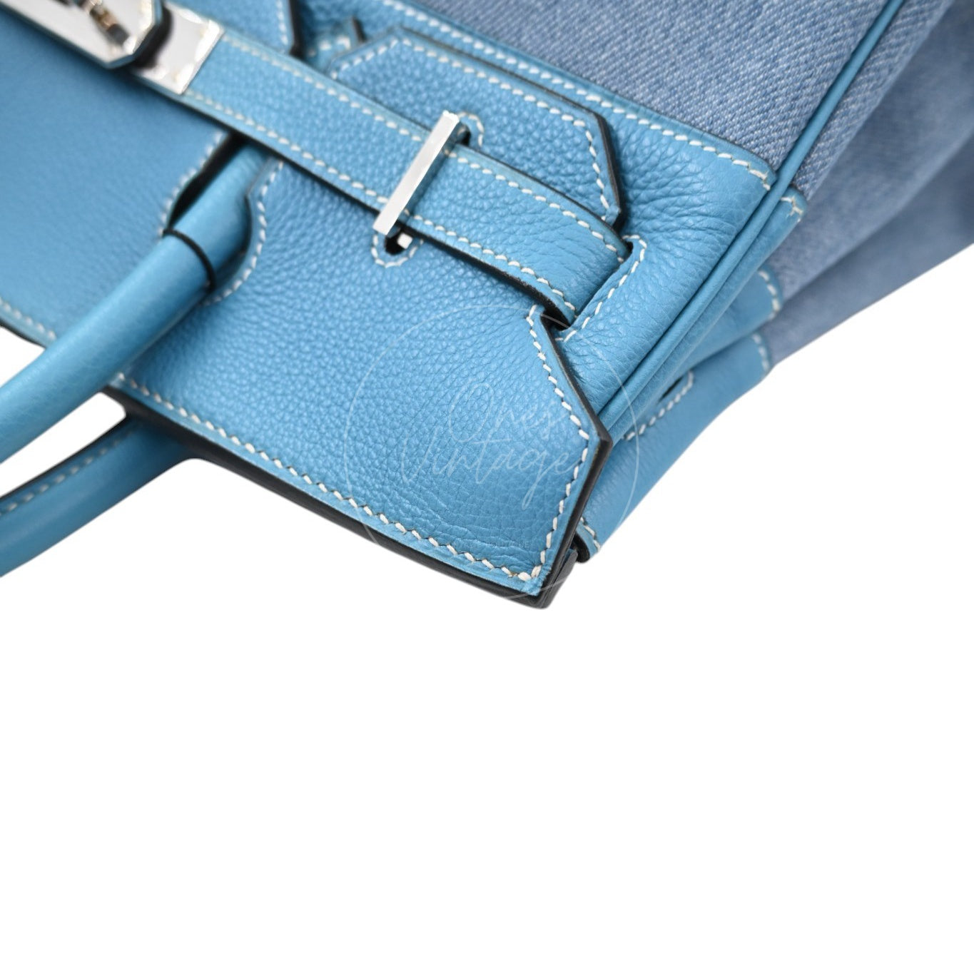 Hermes Birkin 30 Denim Tolie PHW Blue Square F