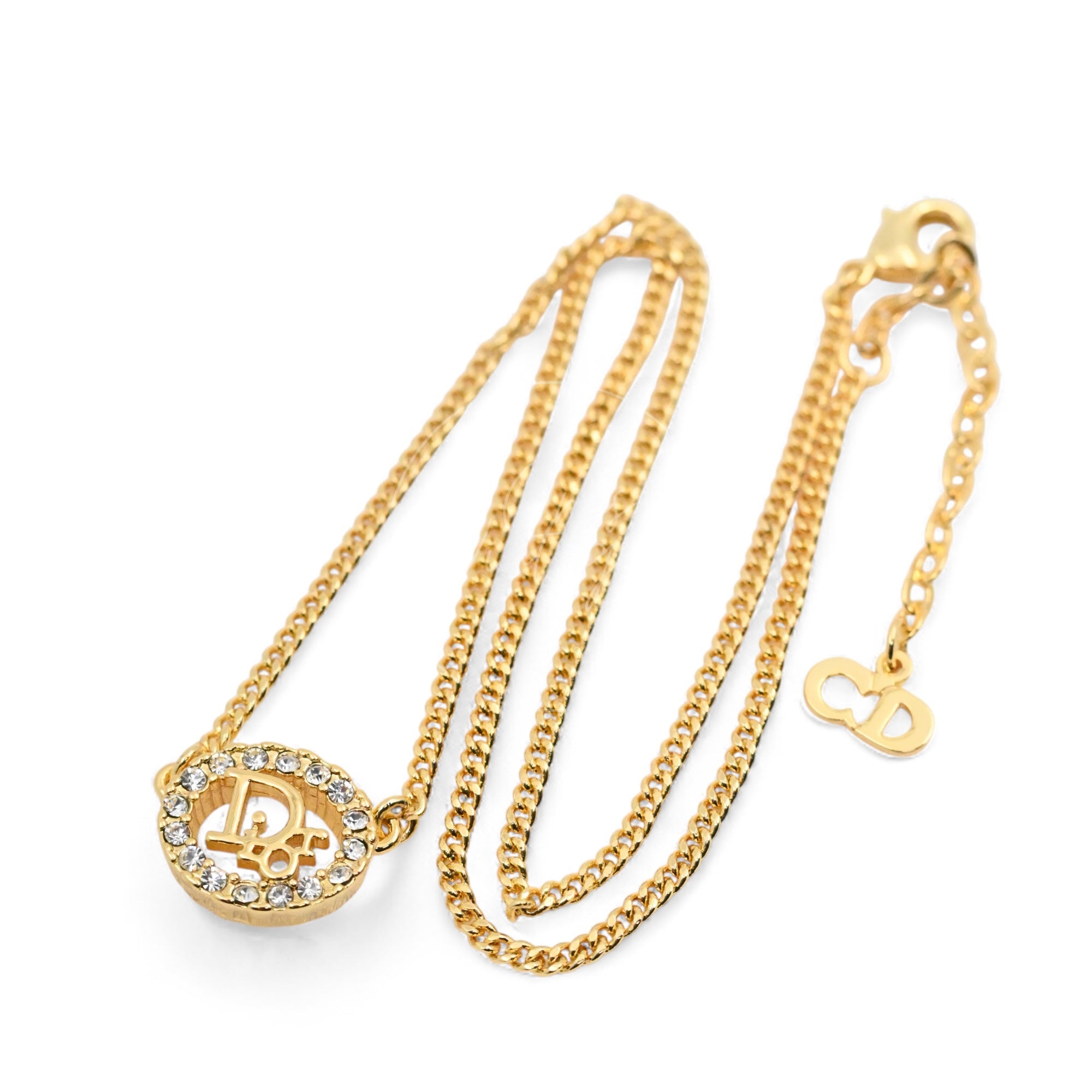 [Pre-owned] Christian Dior Crystal-embellished Logo-pendant Necklace