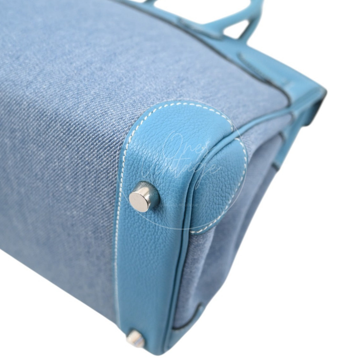 Hermes Birkin 30 Denim Tolie PHW Blue Square F