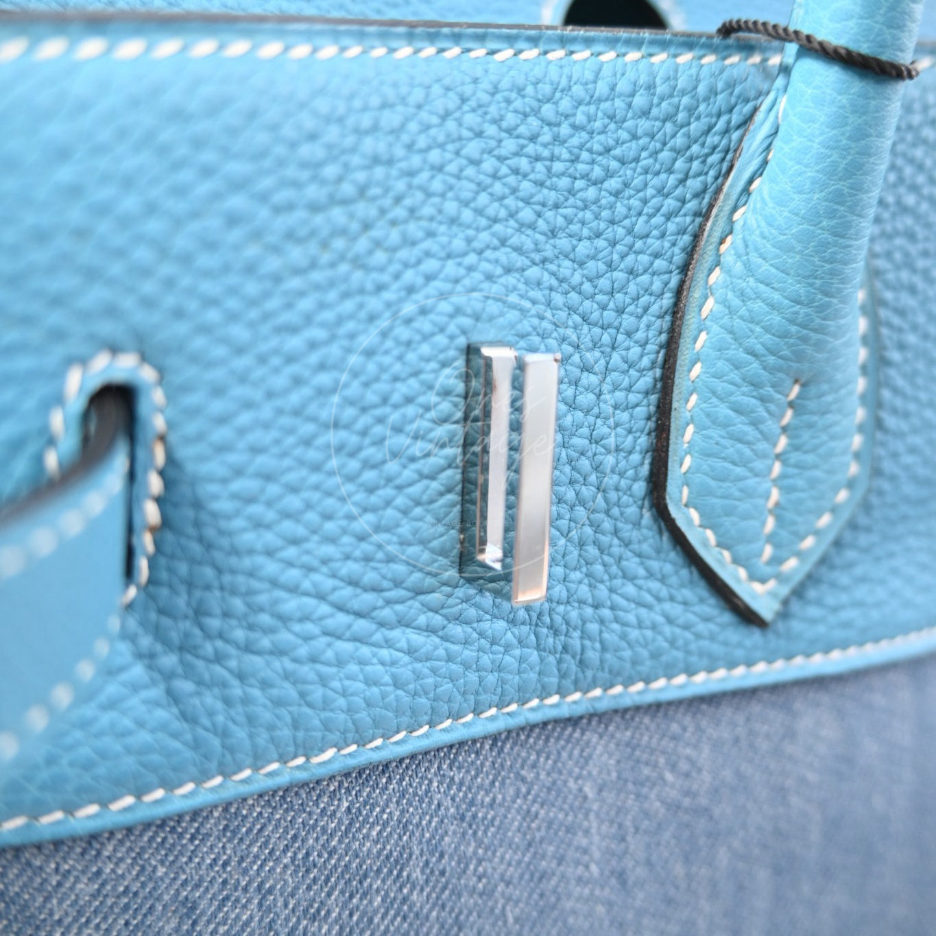 Hermes Birkin 30 Denim Tolie PHW Blue Square F
