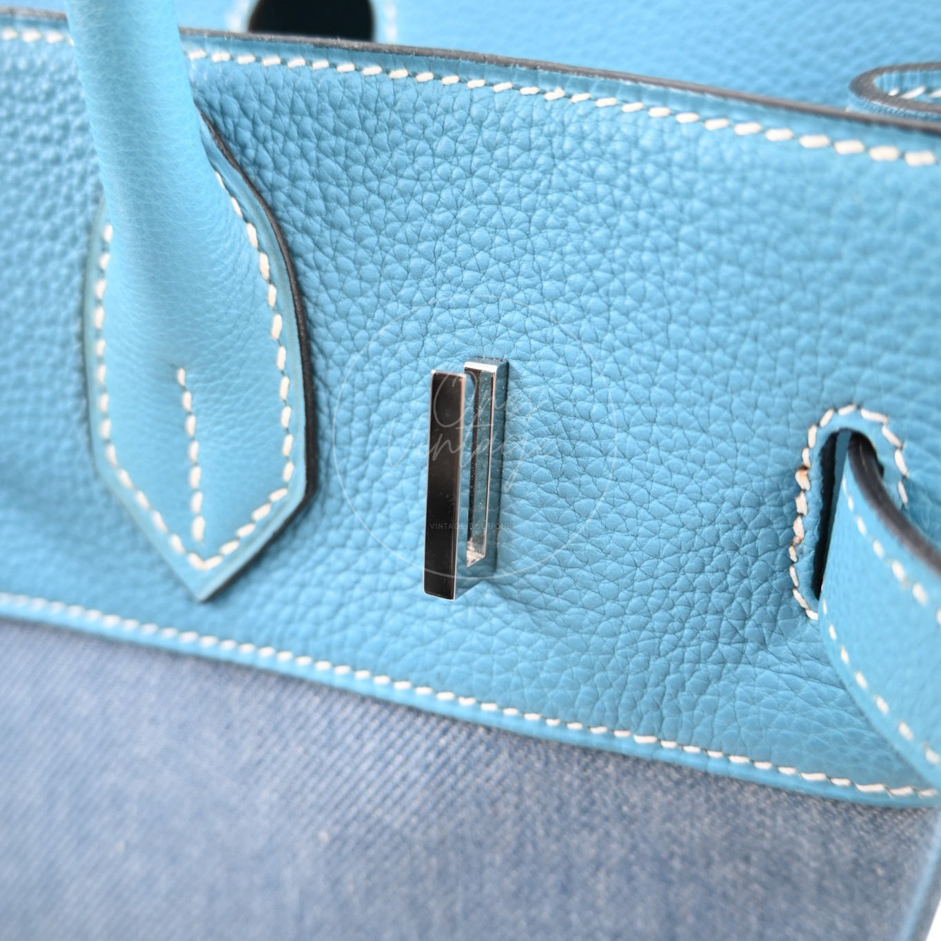 Hermes Birkin 30 Denim Tolie PHW Blue Square F