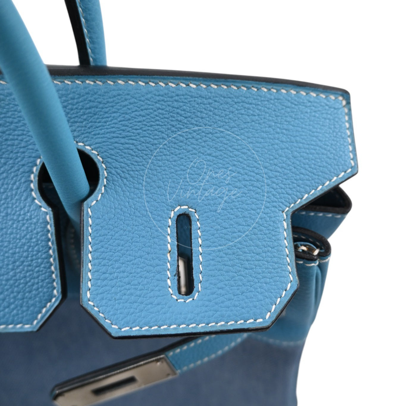 Hermes Birkin 30 Denim Tolie PHW Blue Square F