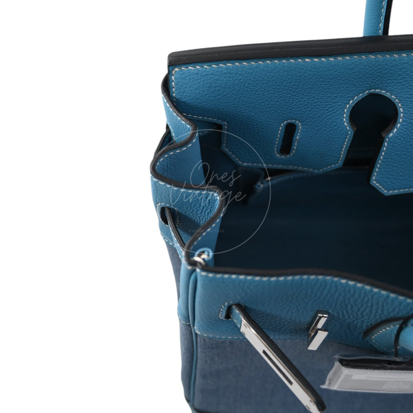 Hermes Birkin 30 Denim Tolie PHW Blue Square F