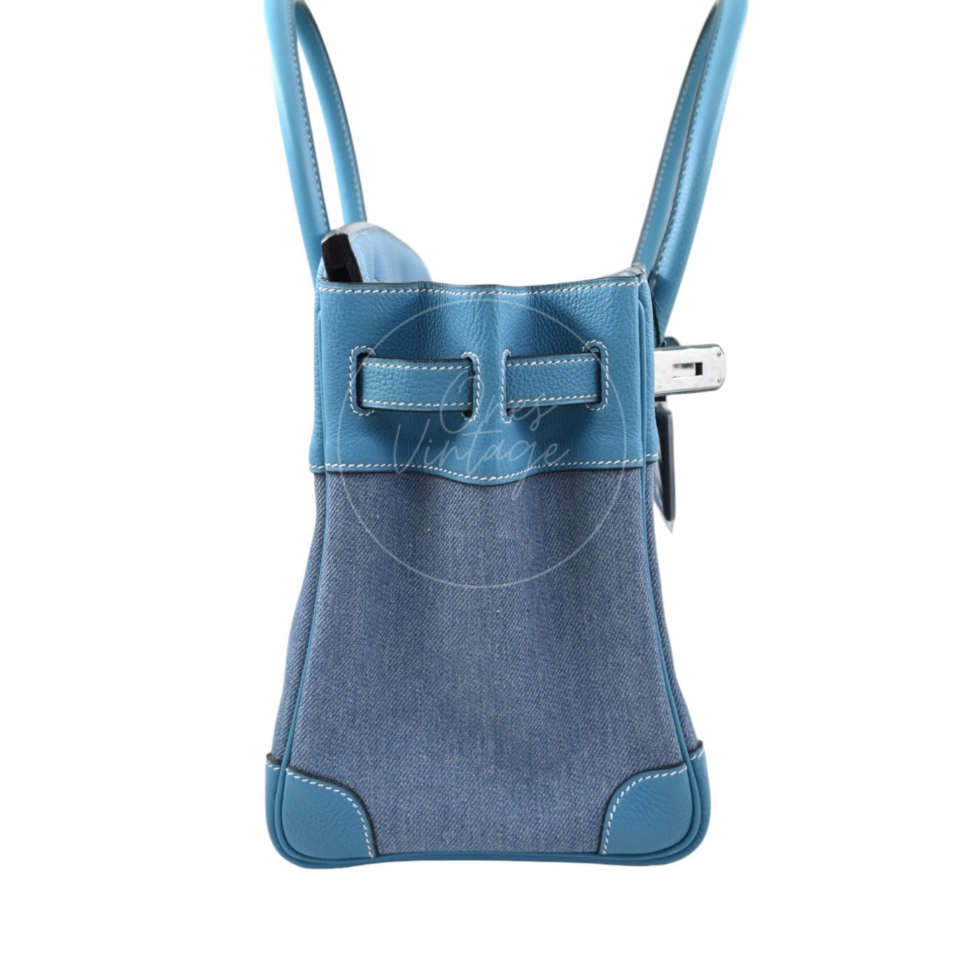 Hermes Birkin 30 Denim Tolie PHW Blue Square F