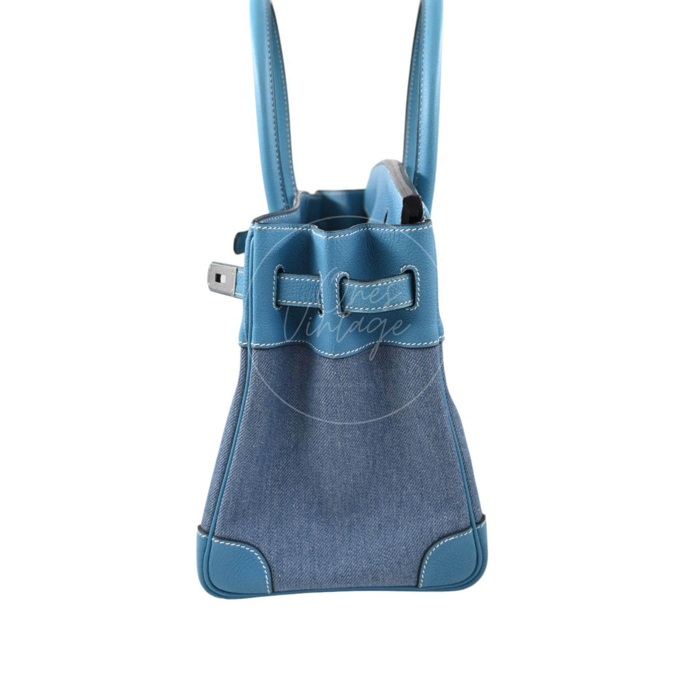 Hermes Birkin 30 Denim Tolie PHW Blue Square F