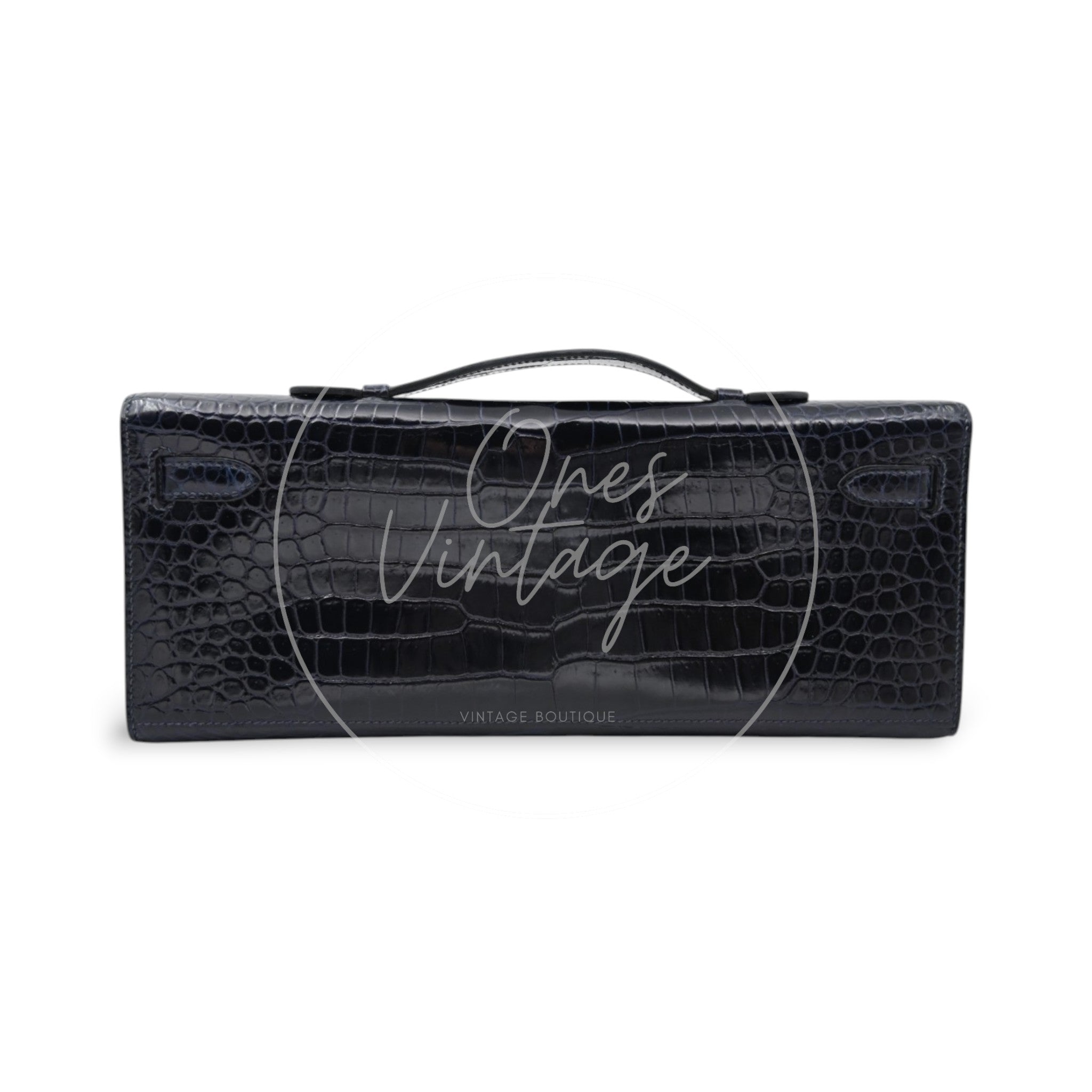 [Pre-owned] Hermes Kelly Cut Navy Porosus Croco