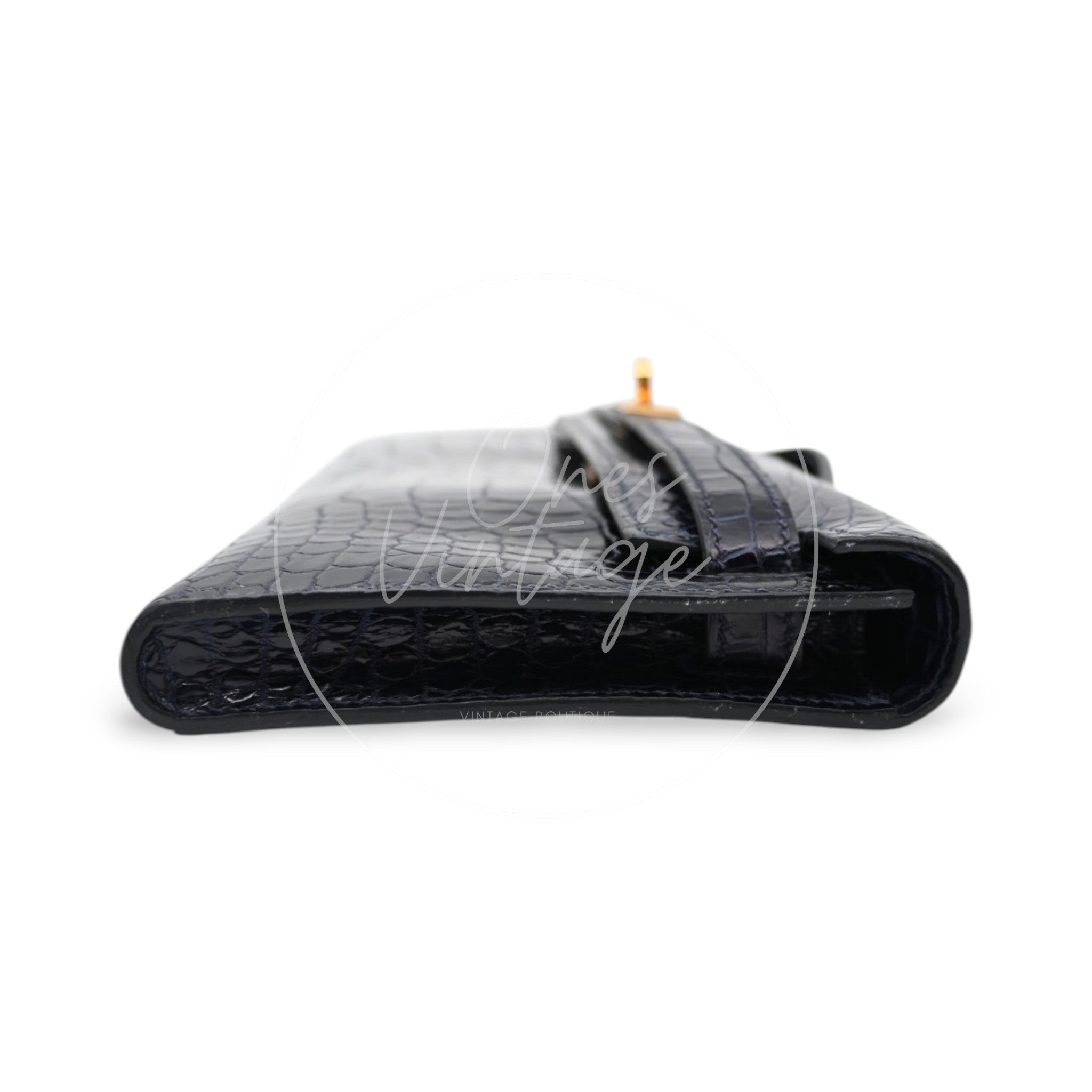 [Pre-owned] Hermes Kelly Cut Navy Porosus Croco