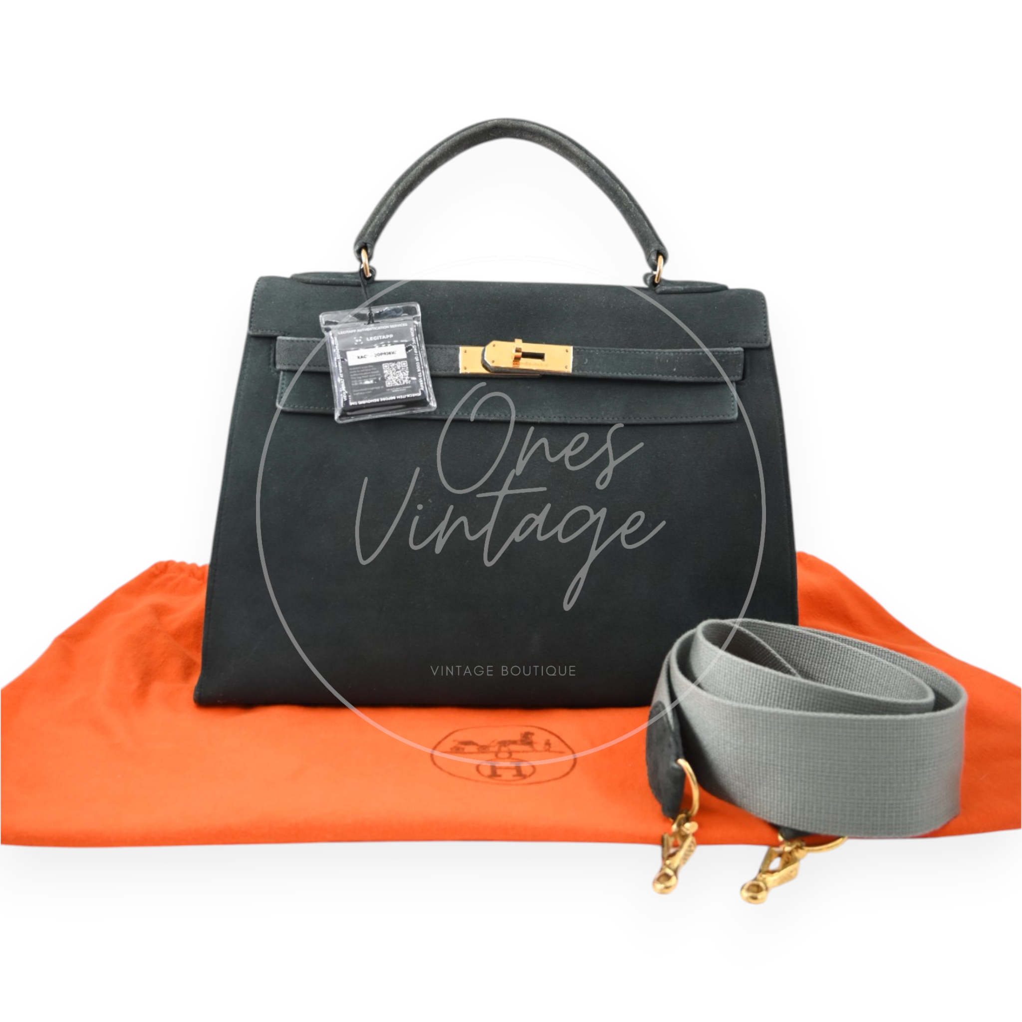 Hermes Kelly 32 Suede GHW Green Circle S