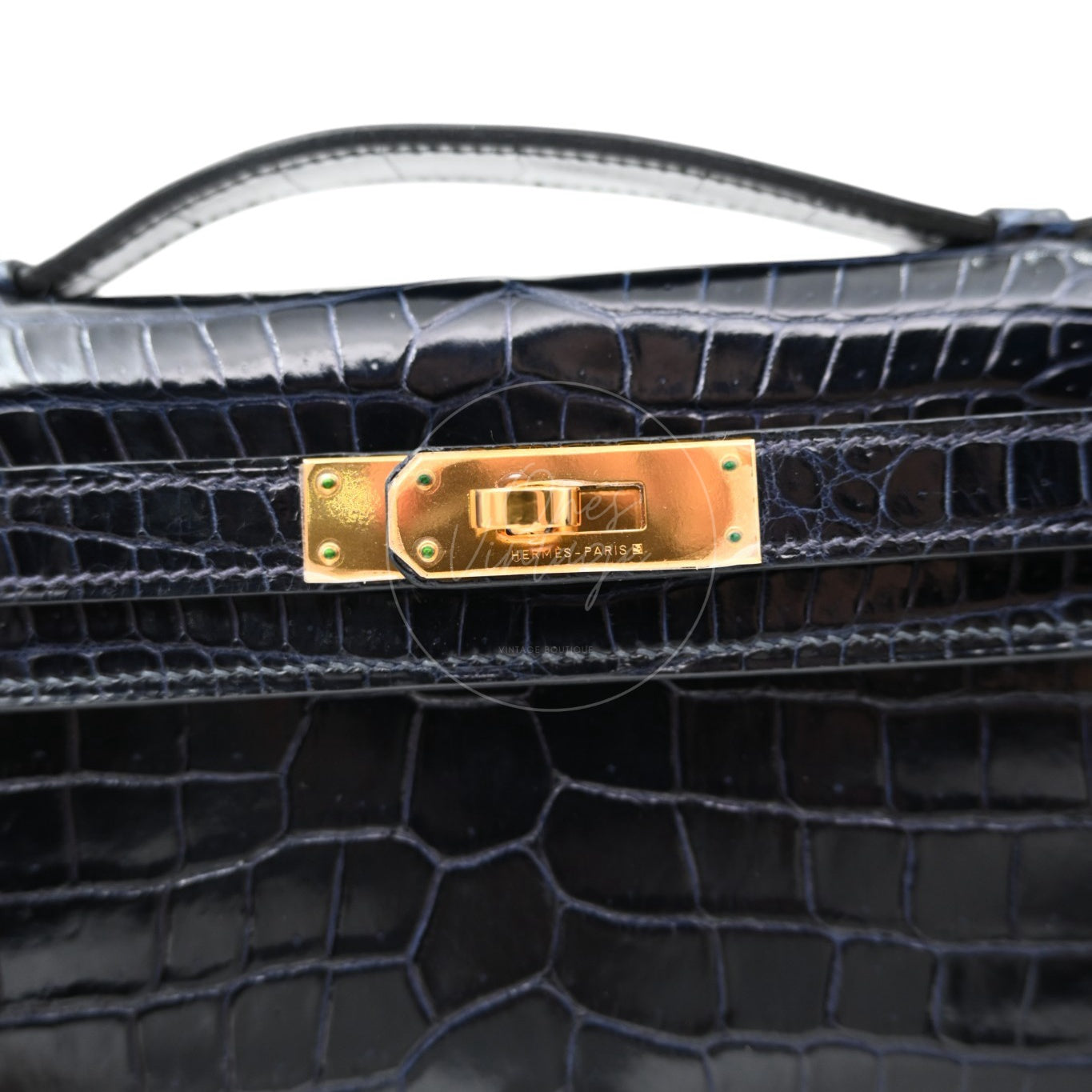 [Pre-owned] Hermes Kelly Cut Navy Porosus Croco