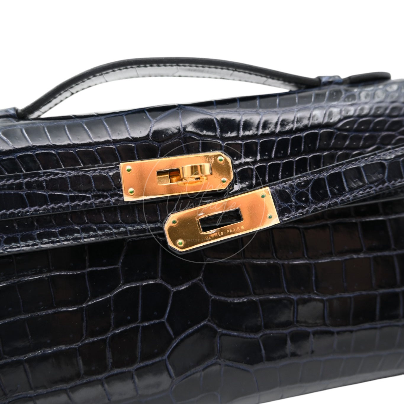 [Pre-owned] Hermes Kelly Cut Navy Porosus Croco