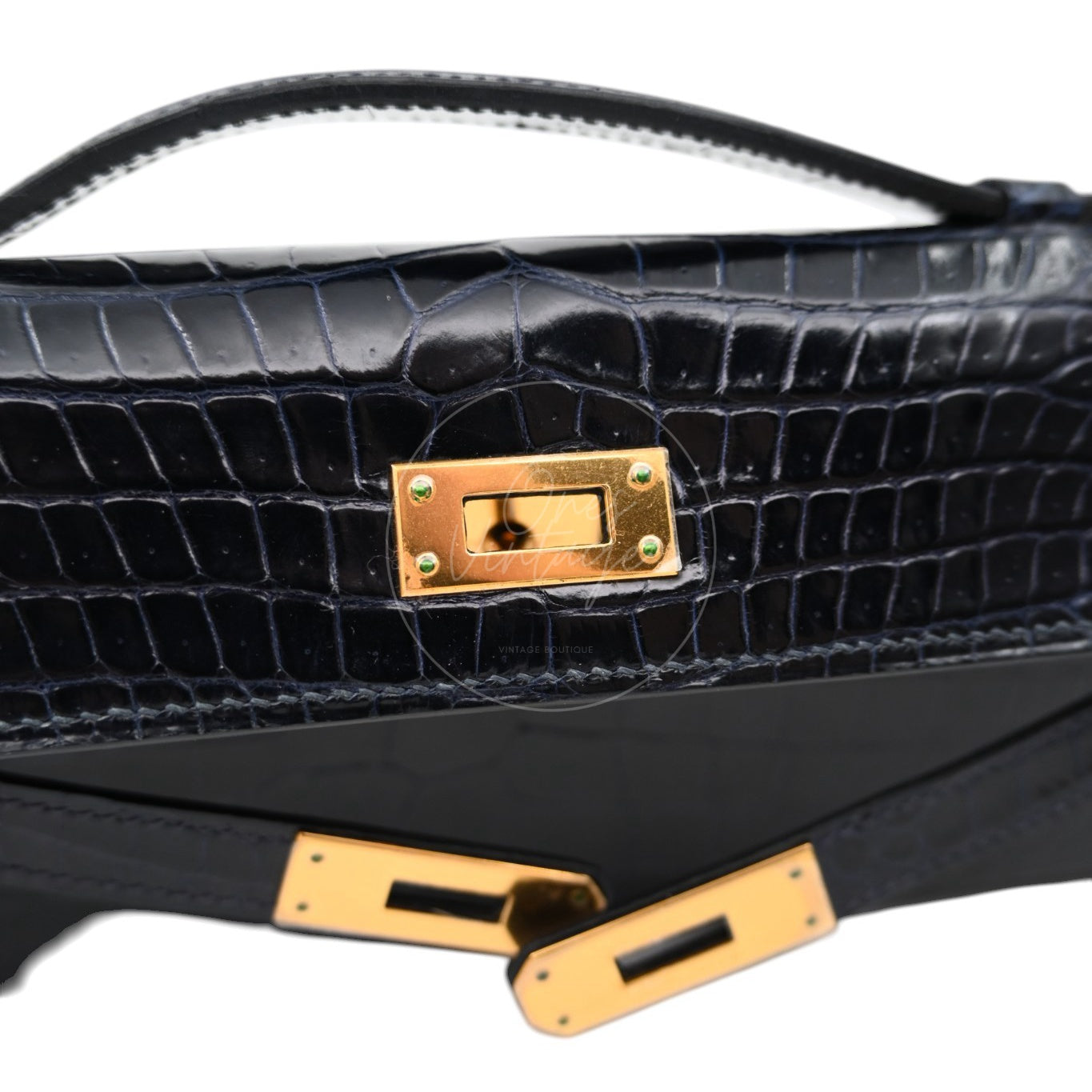 [Pre-owned] Hermes Kelly Cut Navy Porosus Croco