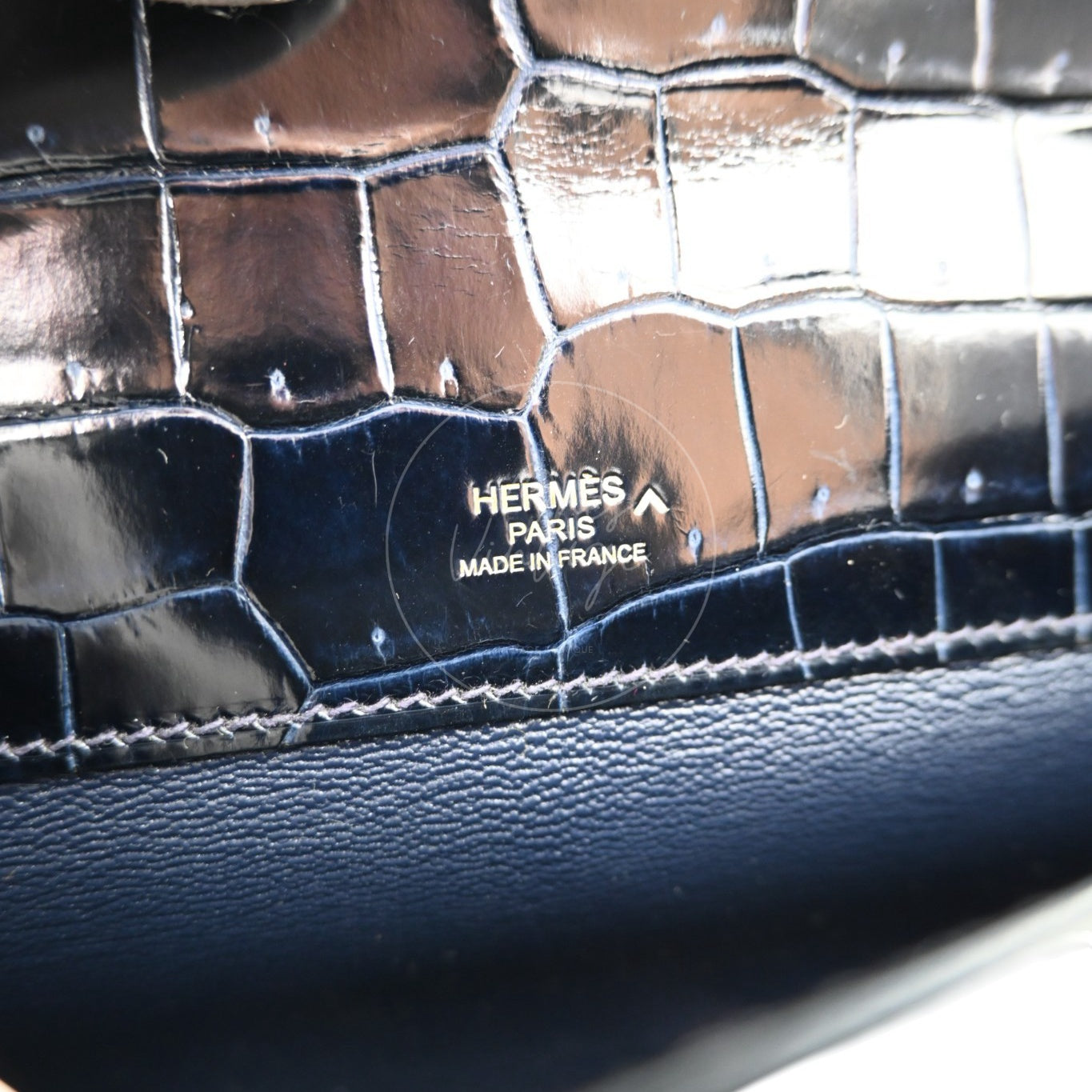 [Pre-owned] Hermes Kelly Cut Navy Porosus Croco