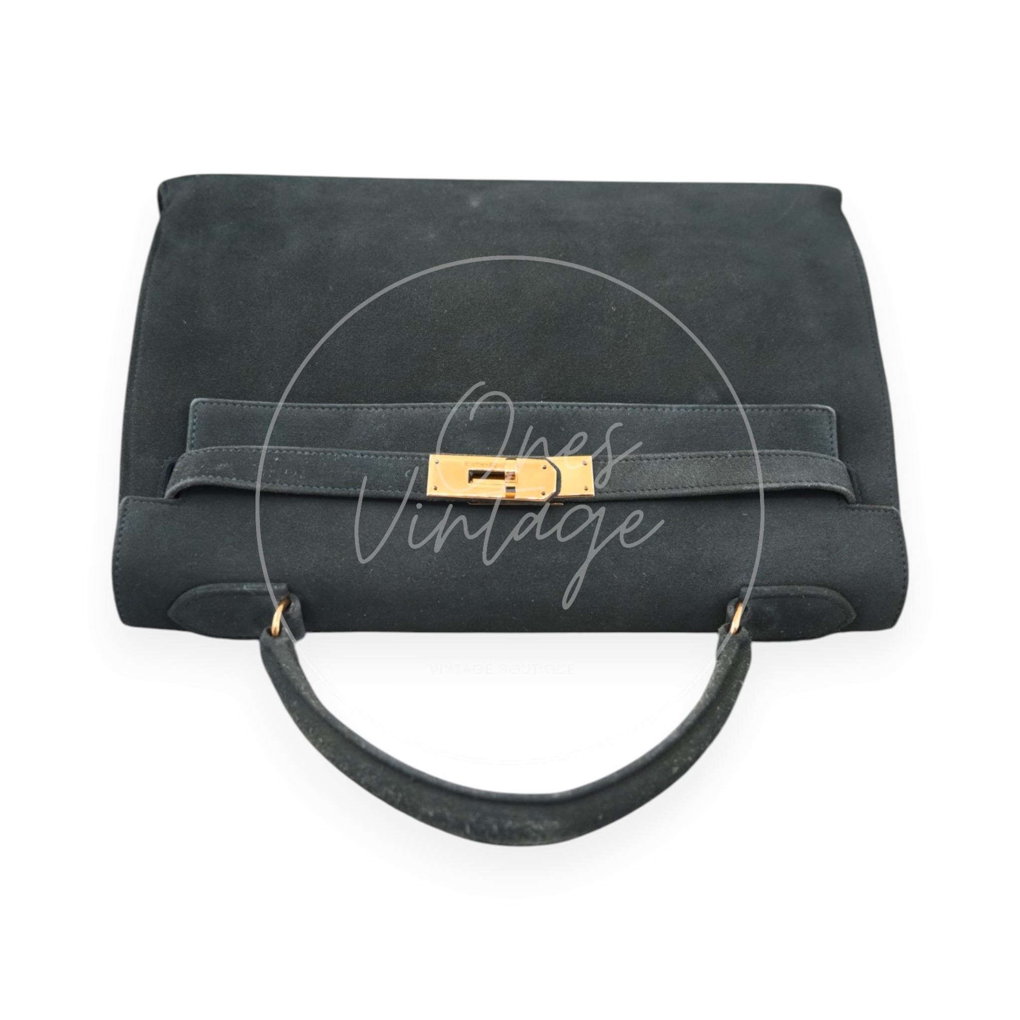 Hermes Kelly 32 Suede GHW Green Circle S