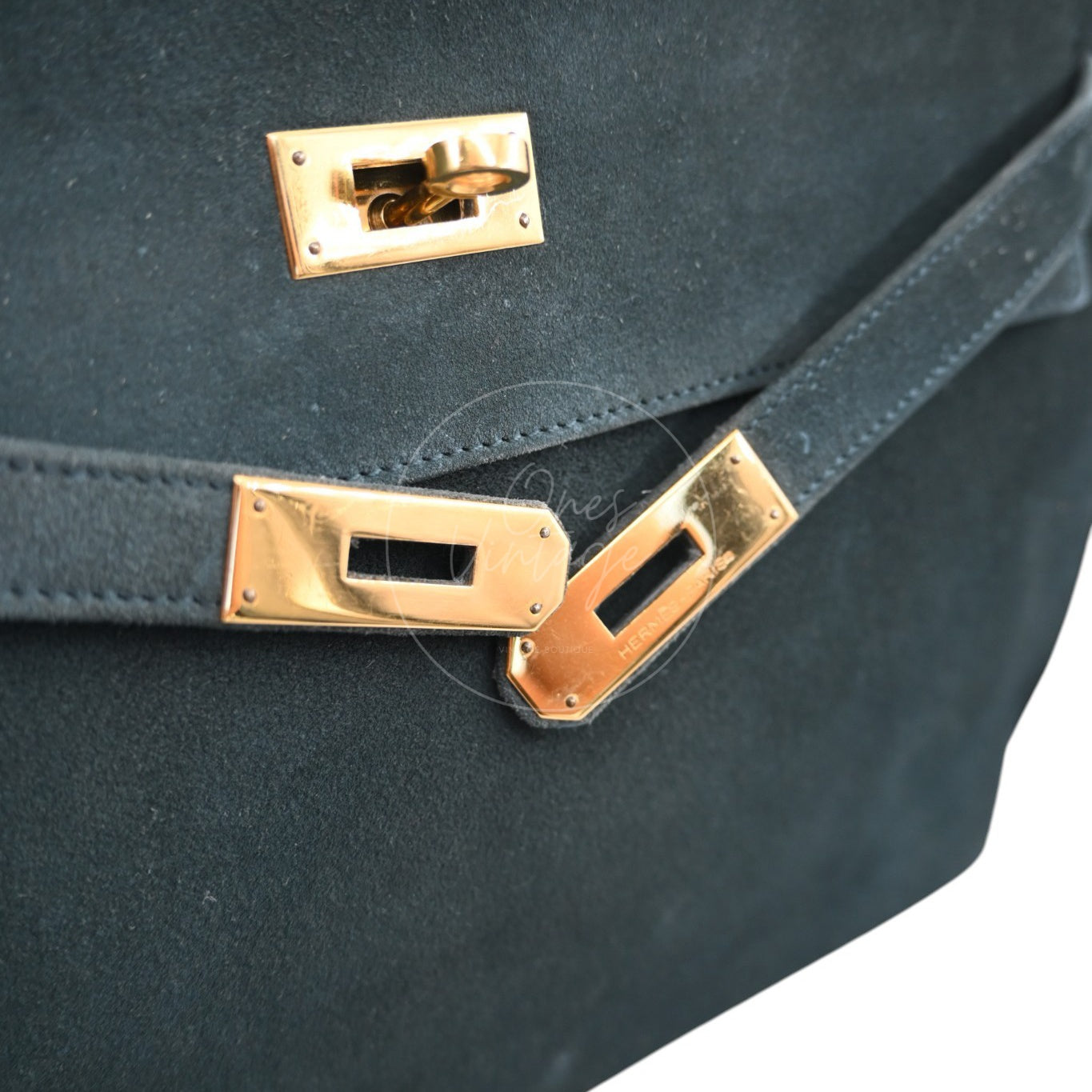 Hermes Kelly 32 Suede GHW Green Circle S