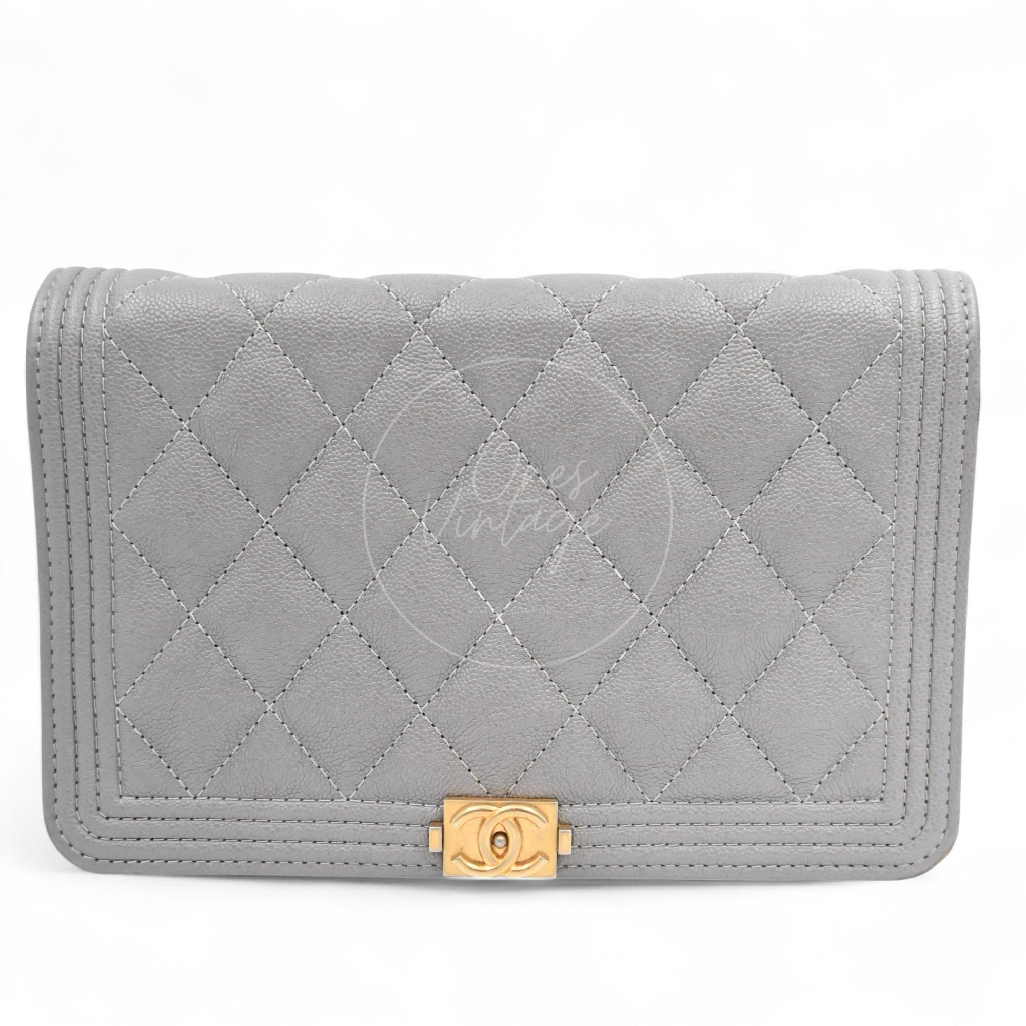 [Pre-owned] Chanel Boy Wallet On Chain WOC Grey Caviar GHW Series 26