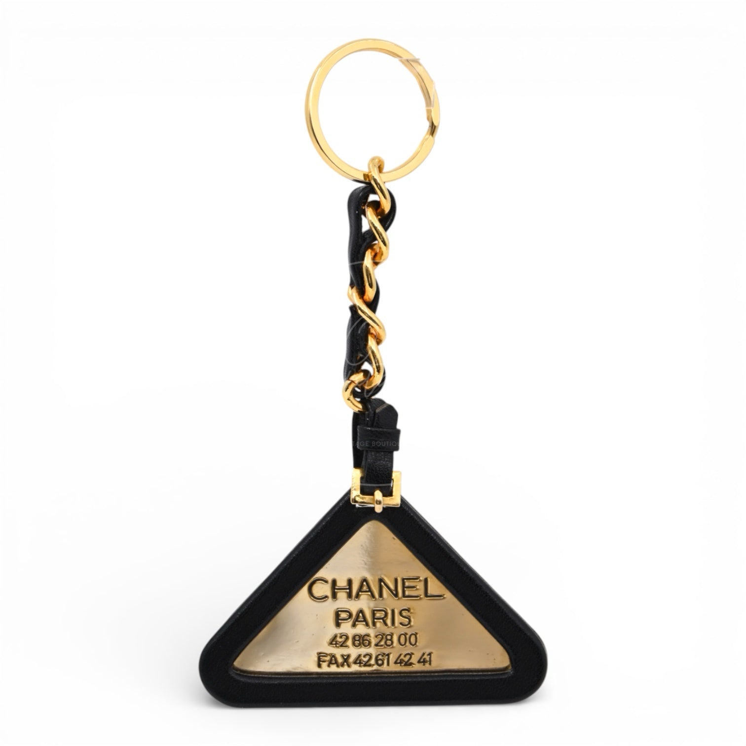 [Pre-owned] Chanel Gold Black Triangle Key Chain Charm