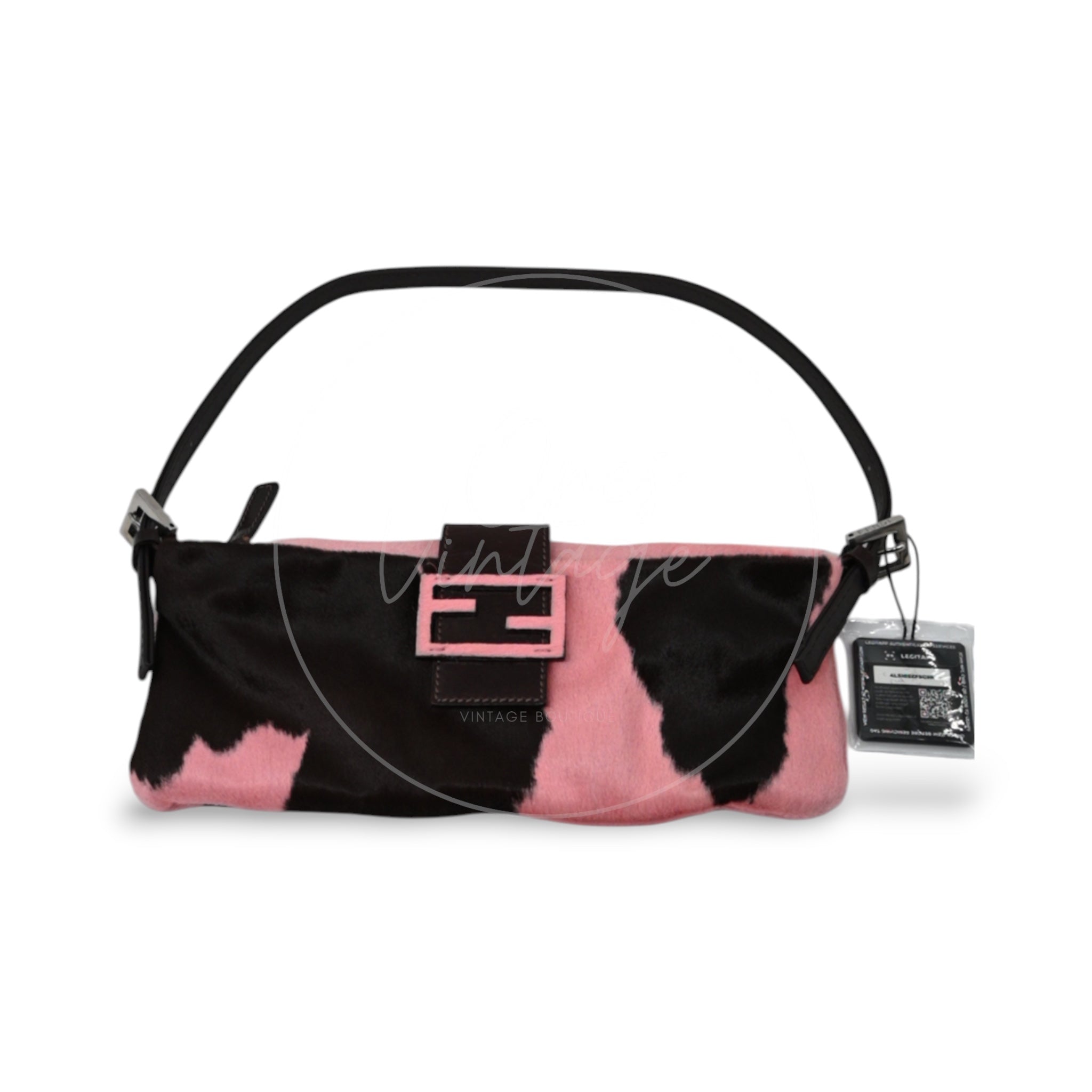 [Pre-Owned] Fendi Pink Cow Print Baguette Shoulder Bag