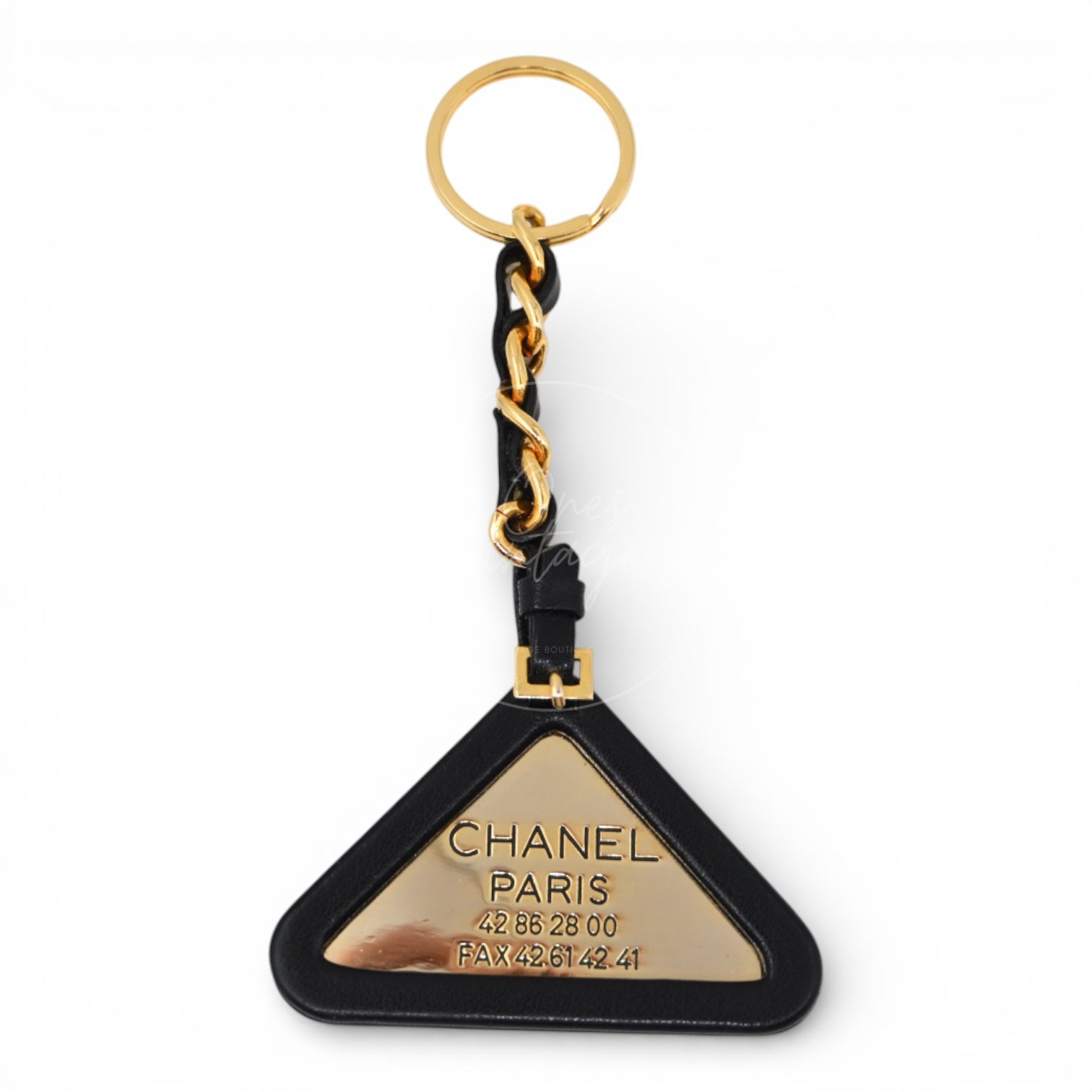 [Pre-owned] Chanel Gold Black Triangle Key Chain Charm