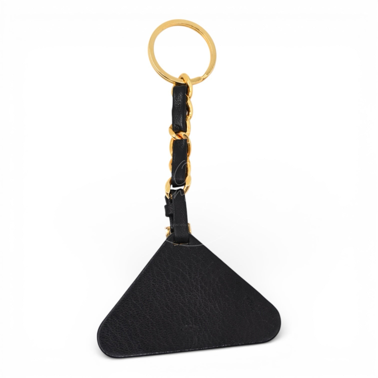 [Pre-owned] Chanel Gold Black Triangle Key Chain Charm
