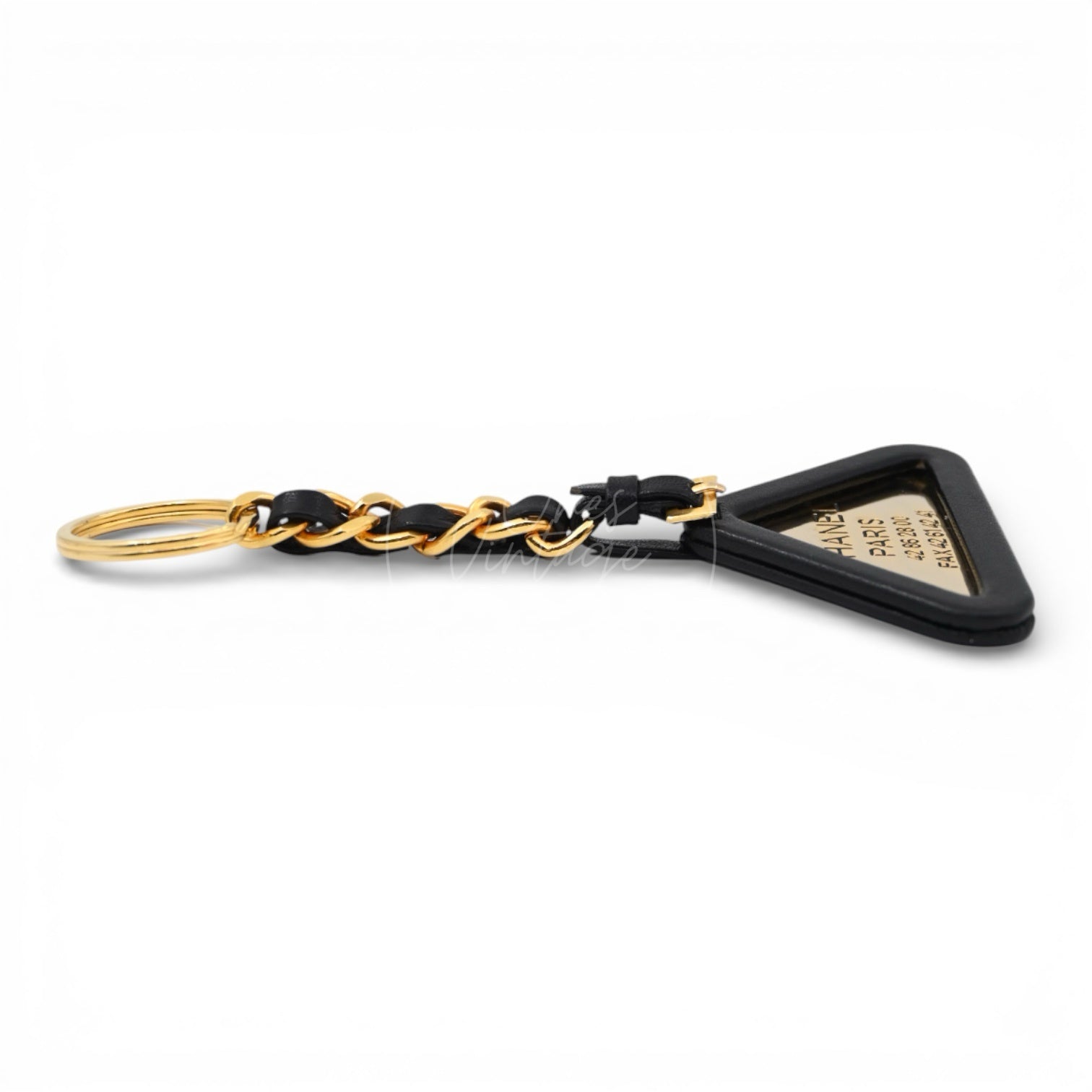 [Pre-owned] Chanel Gold Black Triangle Key Chain Charm