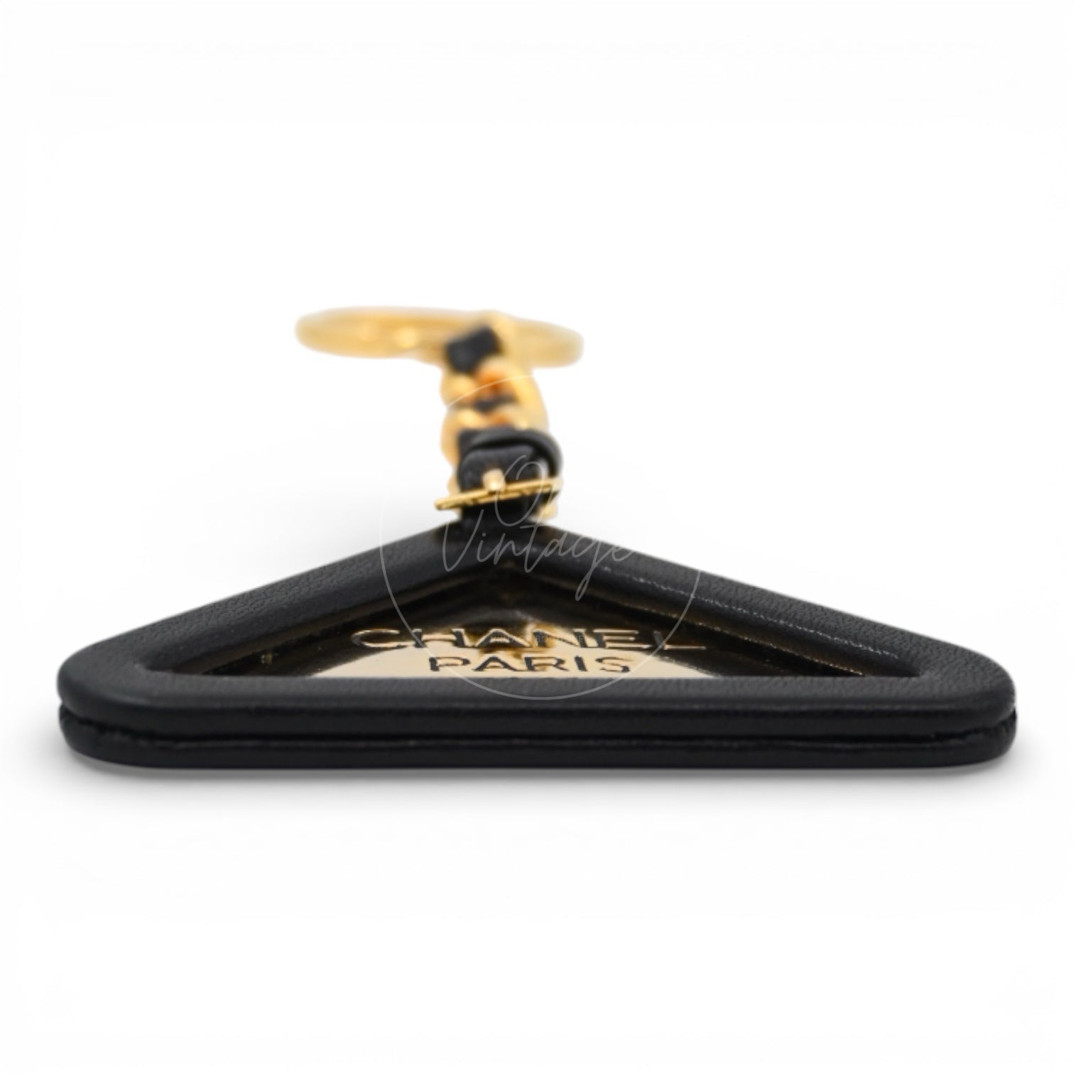 [Pre-owned] Chanel Gold Black Triangle Key Chain Charm