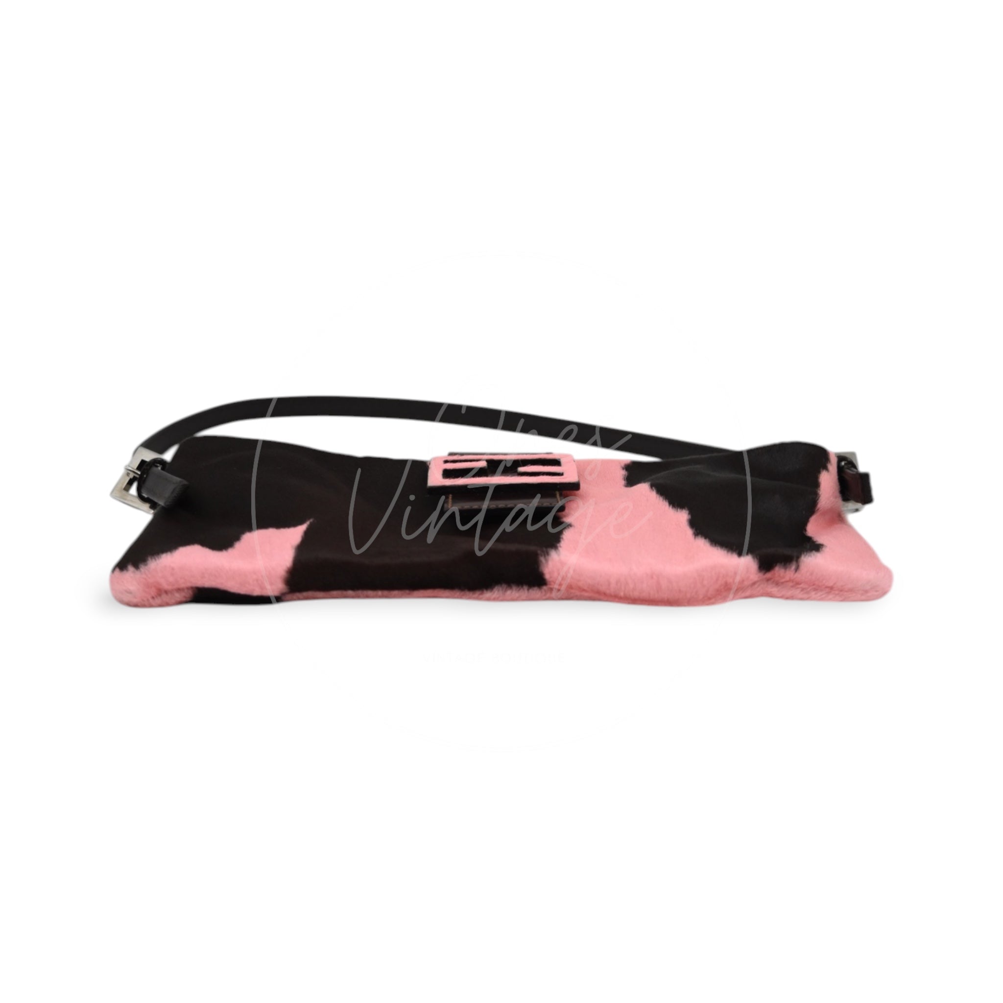 [Pre-Owned] Fendi Pink Cow Print Baguette Shoulder Bag