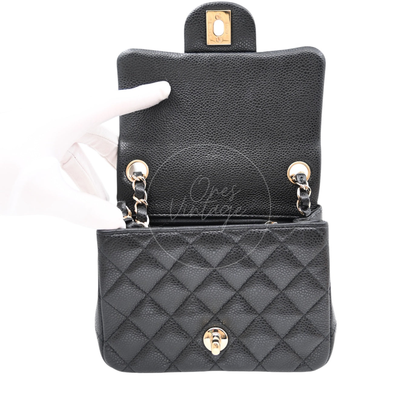 [Pre-owned] Chanel Mini Square Black Caviar Series 25 Flap Bag