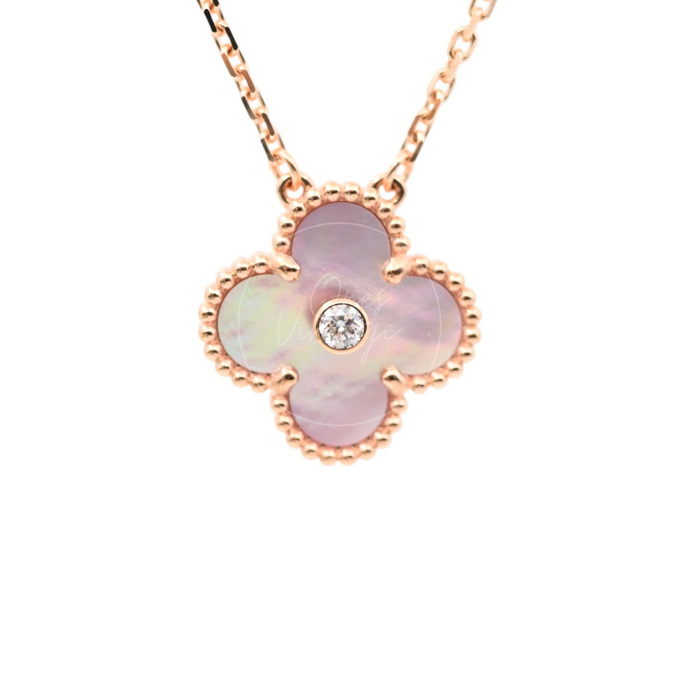 [Unused] Van Cleef & Arpels Vintage Alhambra Pendant Rose Gold Pink Mother of Pearl Diamond