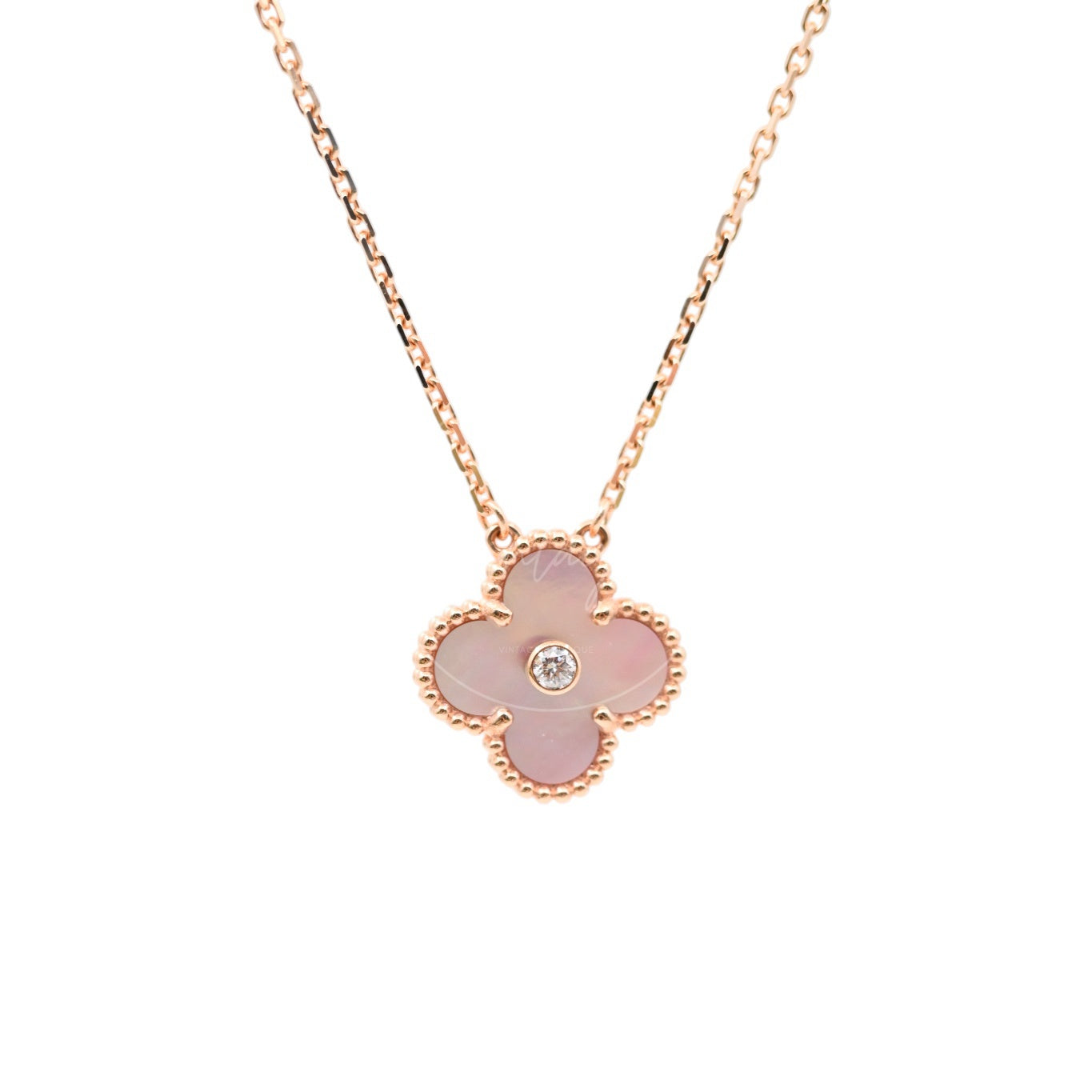 [Unused] Van Cleef & Arpels Vintage Alhambra Pendant Rose Gold Pink Mother of Pearl Diamond