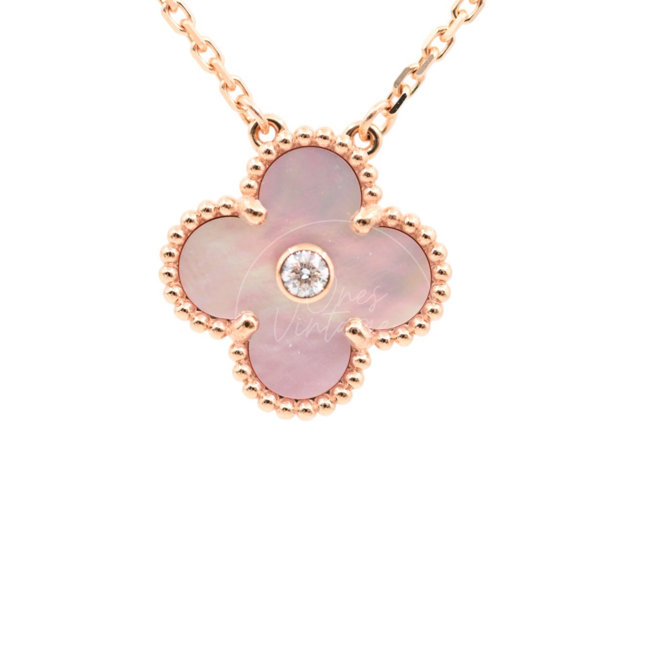 [Unused] Van Cleef & Arpels Vintage Alhambra Pendant Rose Gold Pink Mother of Pearl Diamond