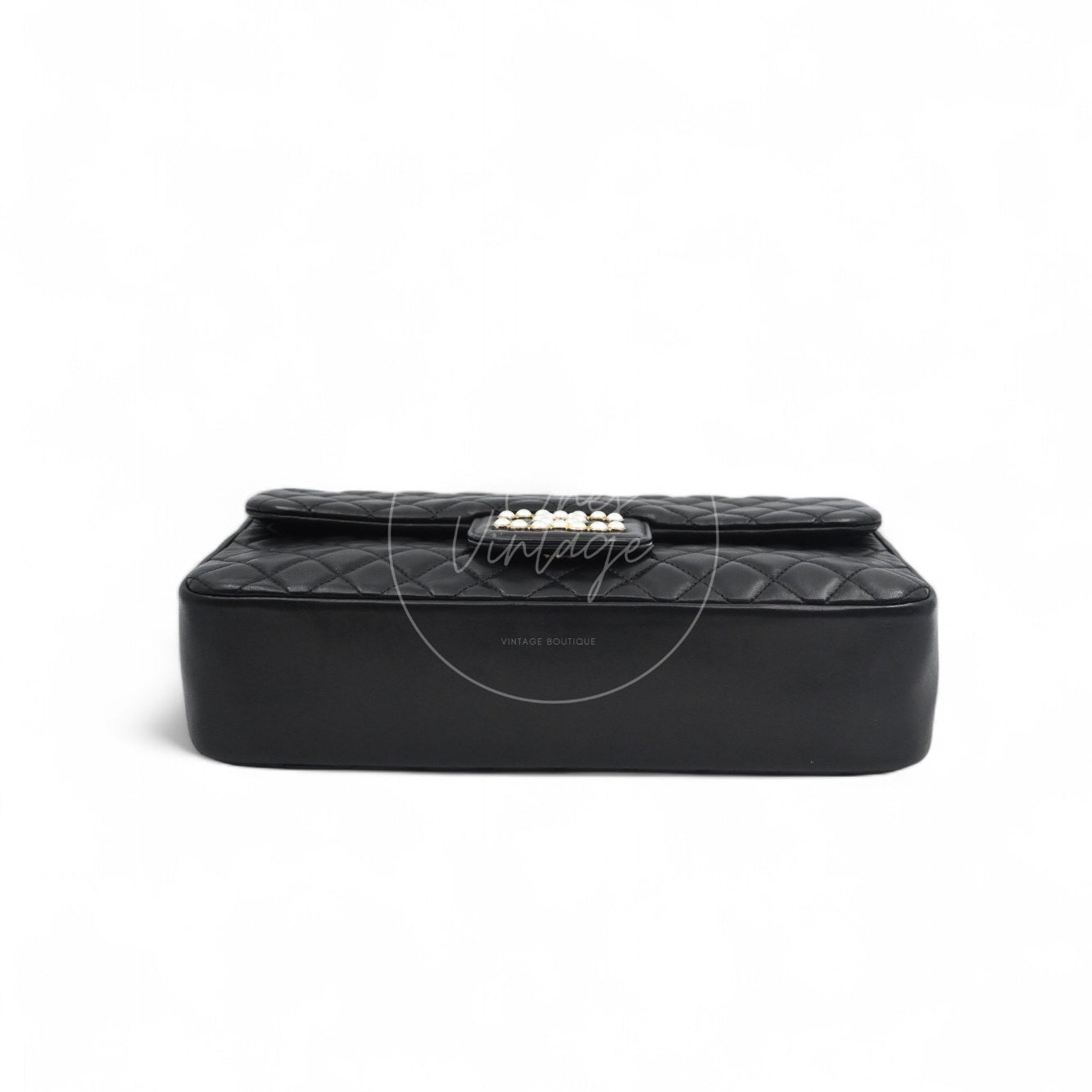 [Pre-owned] Chanel Westminster Pearl Black Lambskin Medium Classic Flap Bag With Pearl Chain
