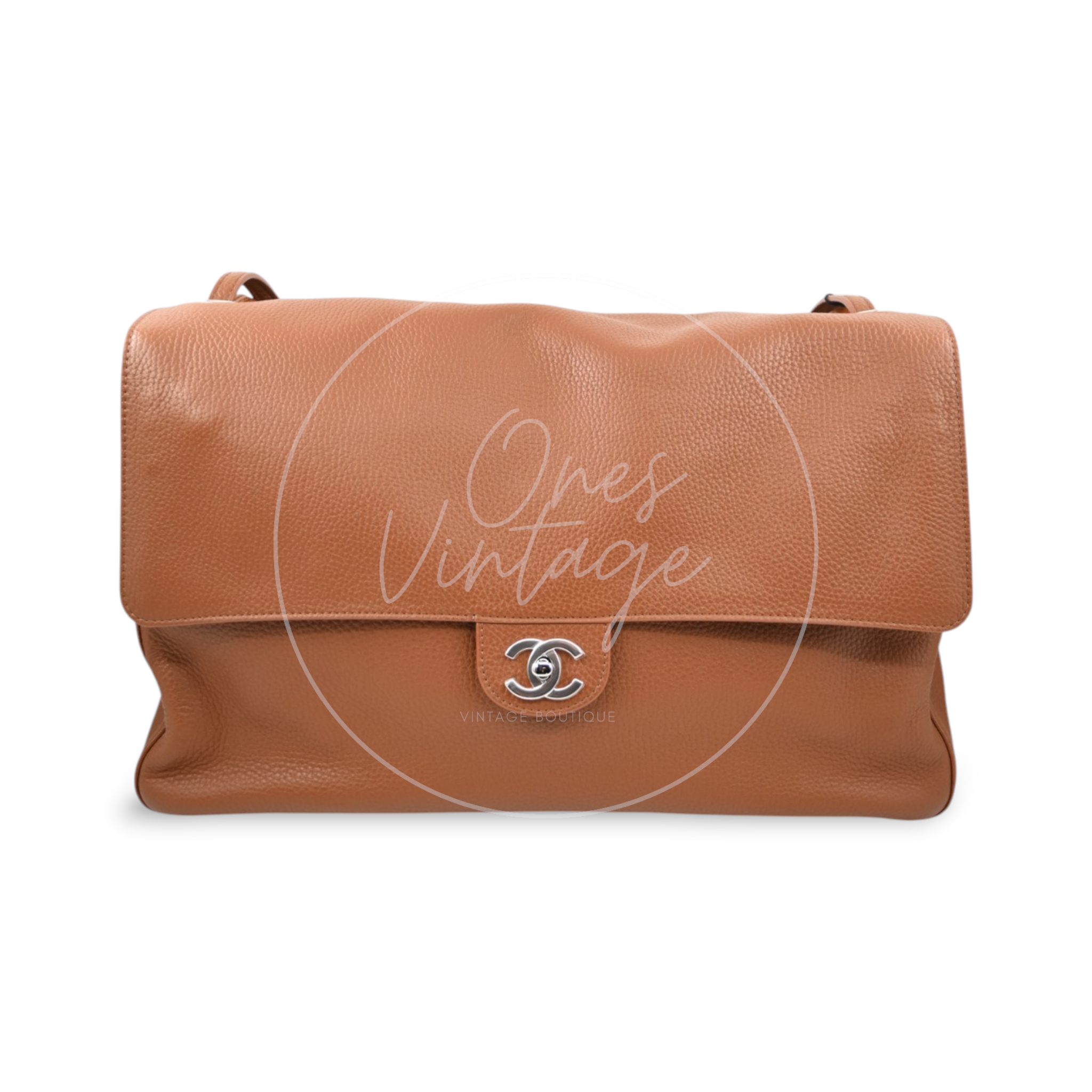 Chanel Maxi Flap Bag Grained Calfskin Caramel SHW Series X6