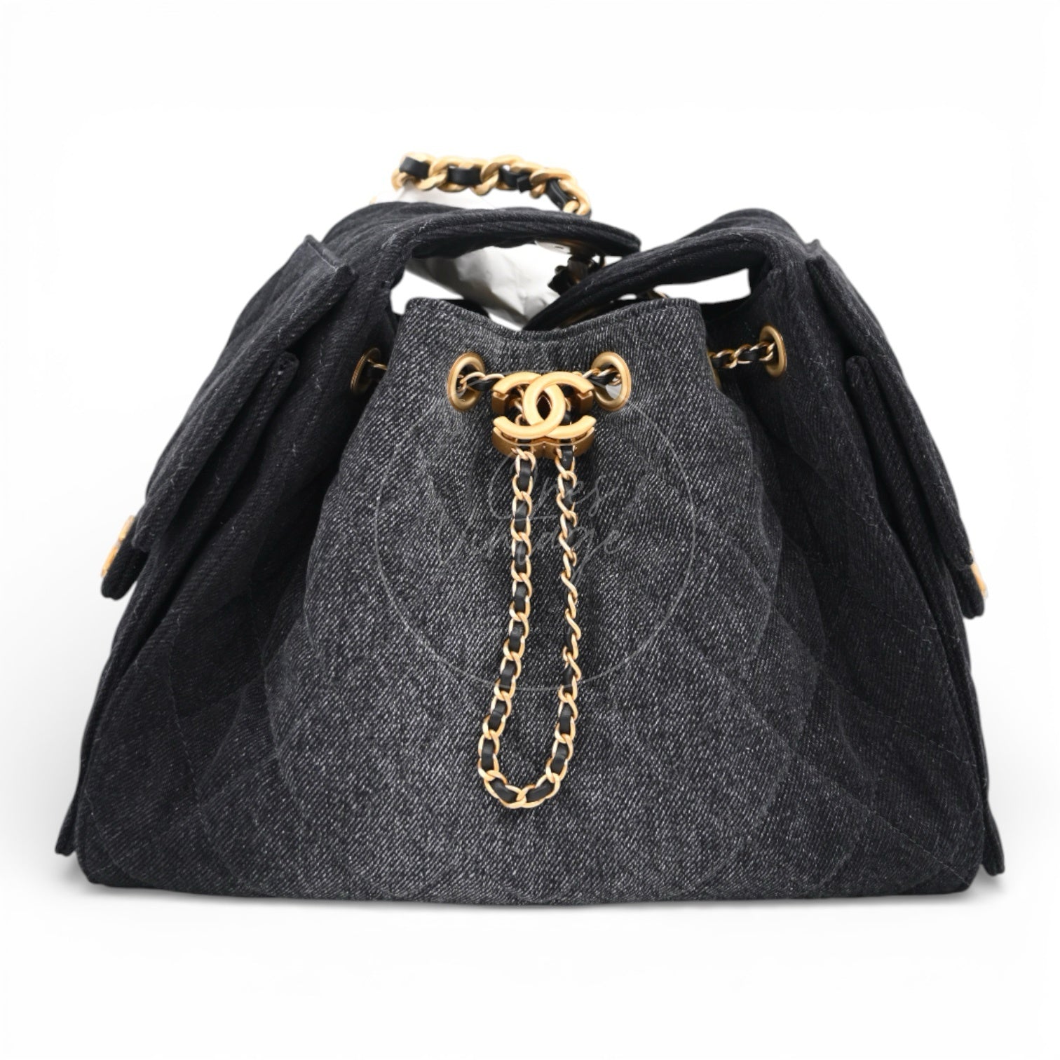 [Unused] Chanel 25 Small Black Denim Handbag