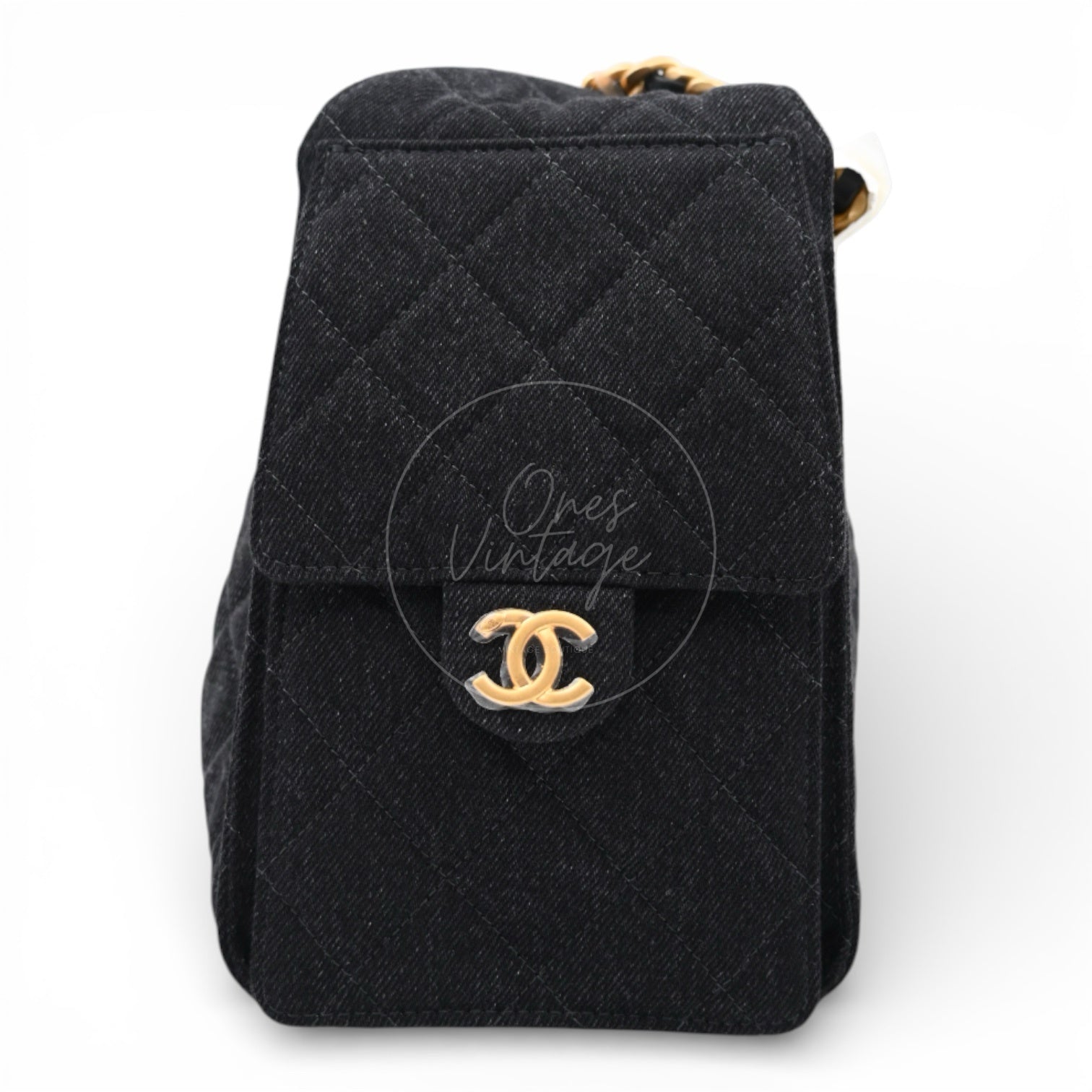 [Unused] Chanel 25 Small Black Denim Handbag
