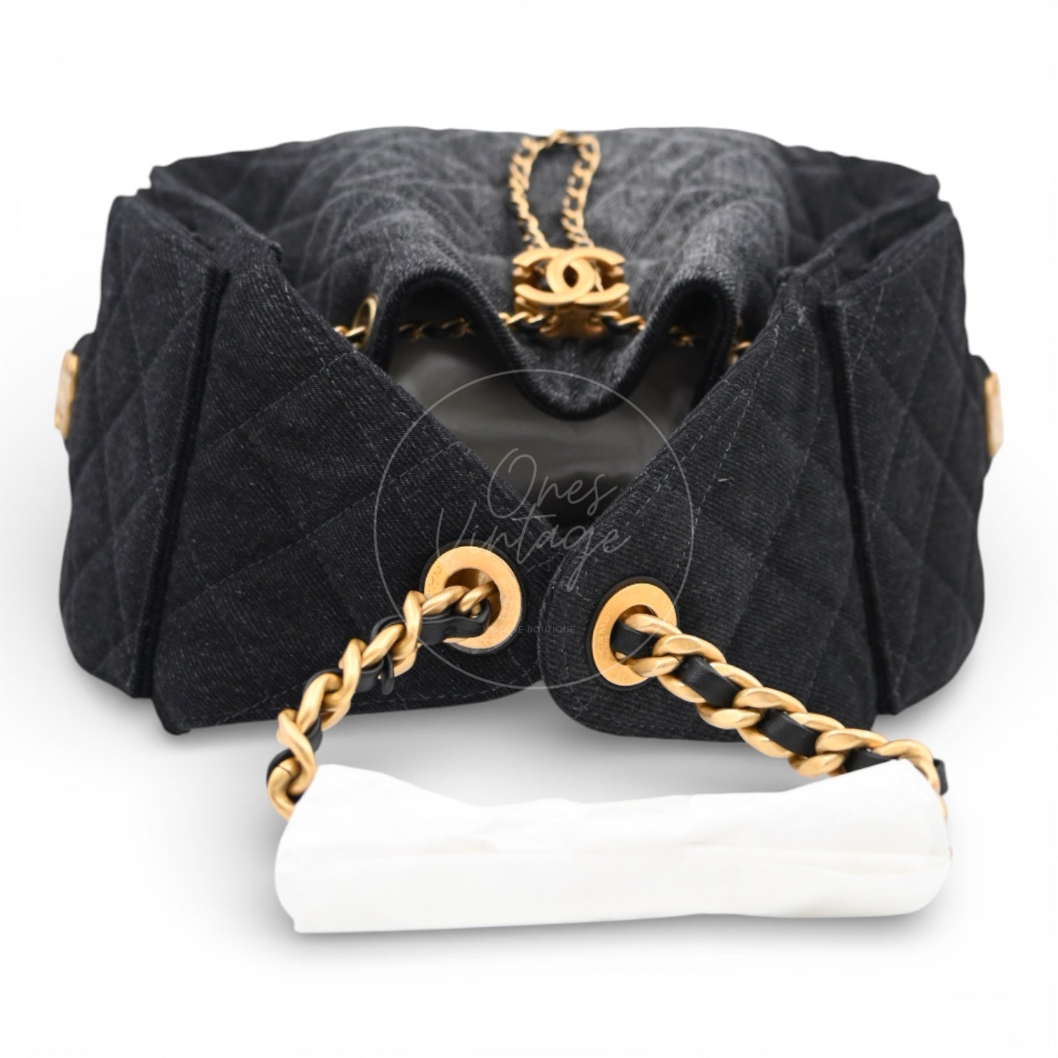 [Unused] Chanel 25 Small Black Denim Handbag