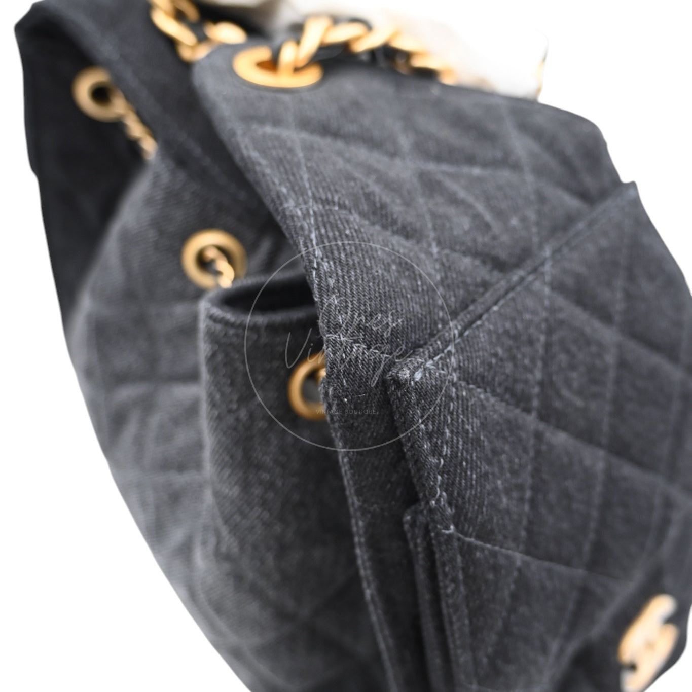 [Unused] Chanel 25 Small Black Denim Handbag