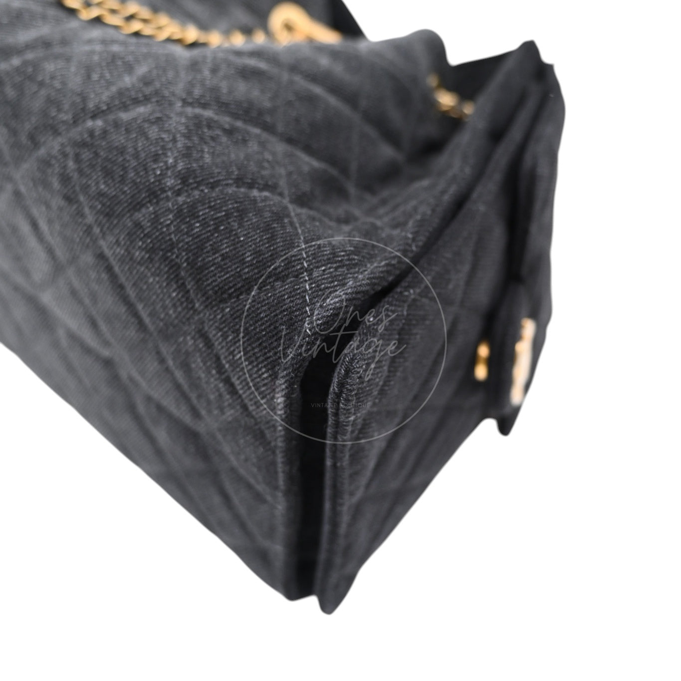 [Unused] Chanel 25 Small Black Denim Handbag