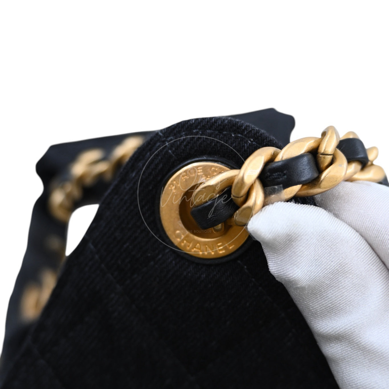 [Unused] Chanel 25 Small Black Denim Handbag