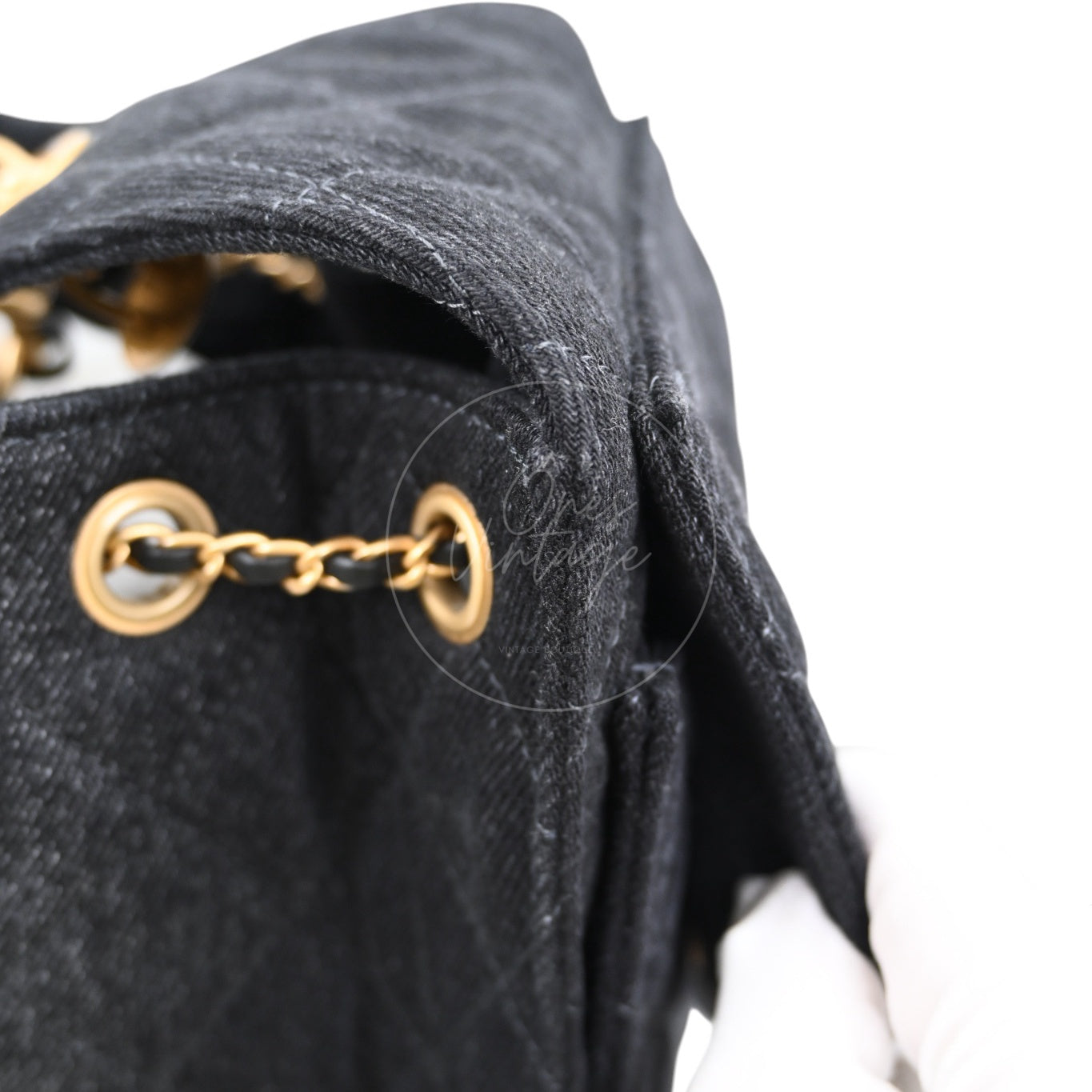 [Unused] Chanel 25 Small Black Denim Handbag