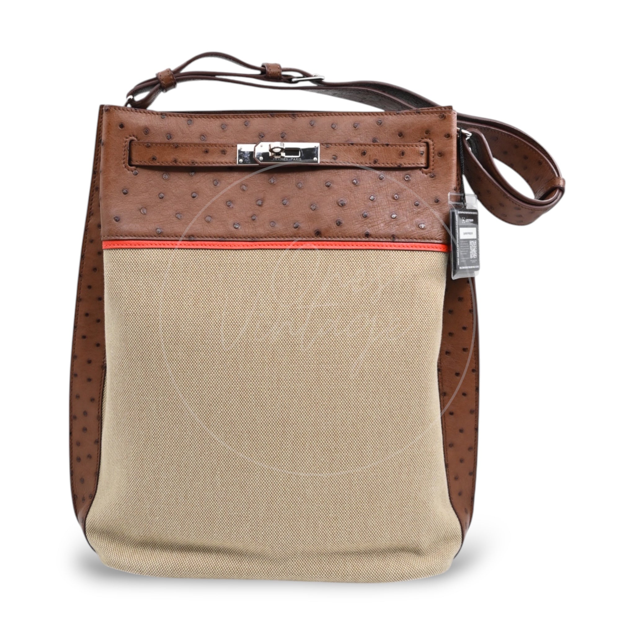 [Pre-owned] Hermes So Kelly 26 Etrusque and Orange Poppy Ostrich and Toile PHW