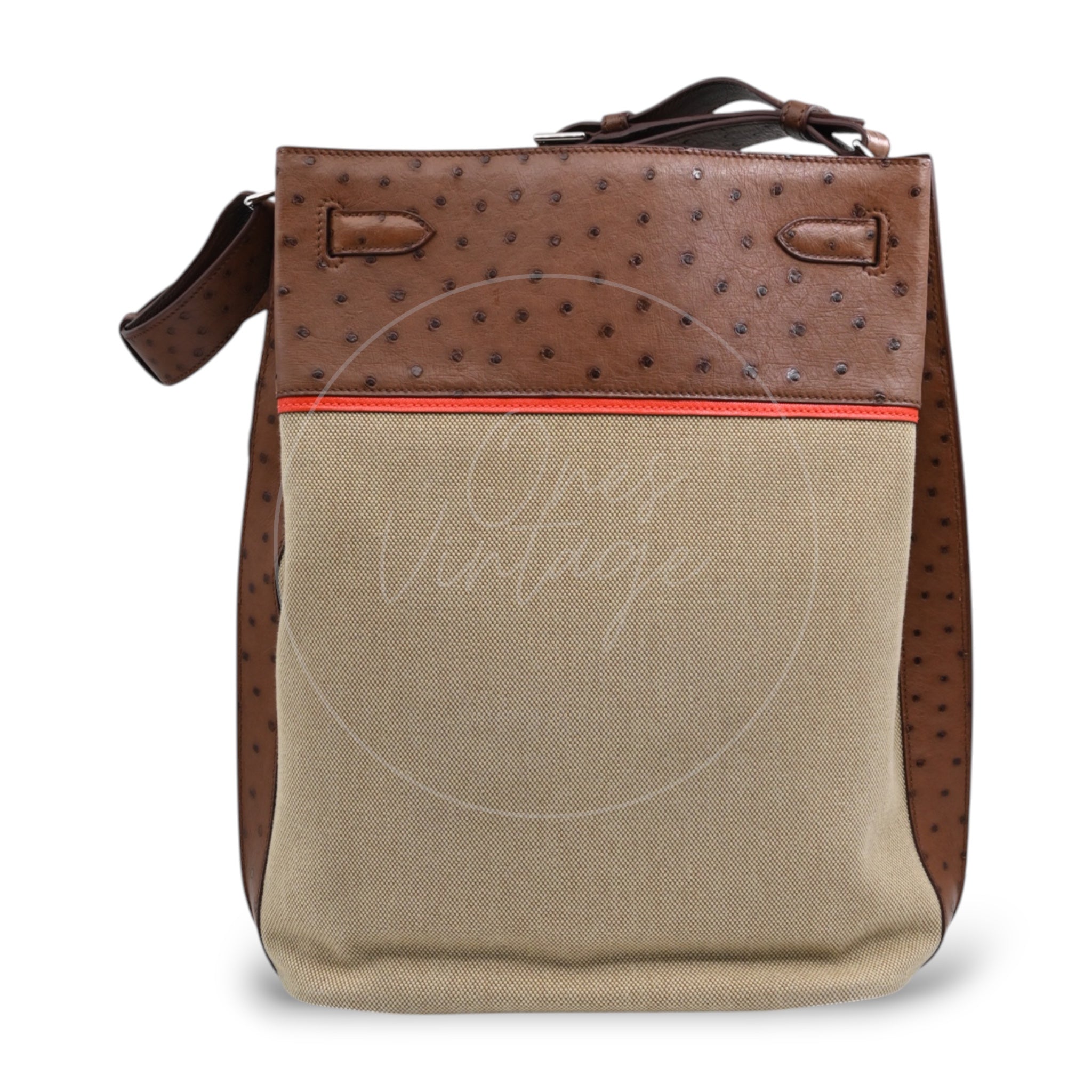 [Pre-owned] Hermes So Kelly 26 Etrusque and Orange Poppy Ostrich and Toile PHW